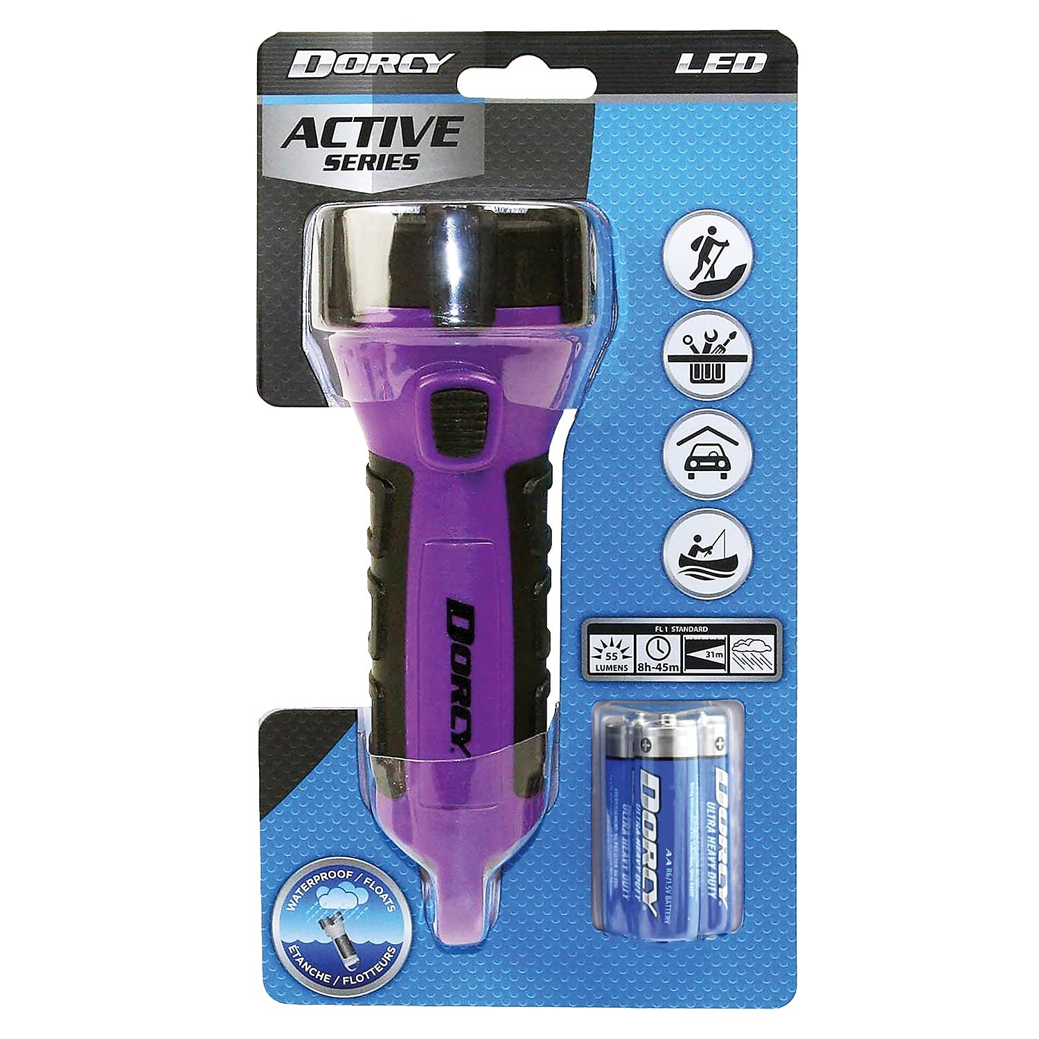 Dorcy 55 Lumen Floating Water Resistant Led Flashlight With Carabineer Clip, Purple (41-2508)