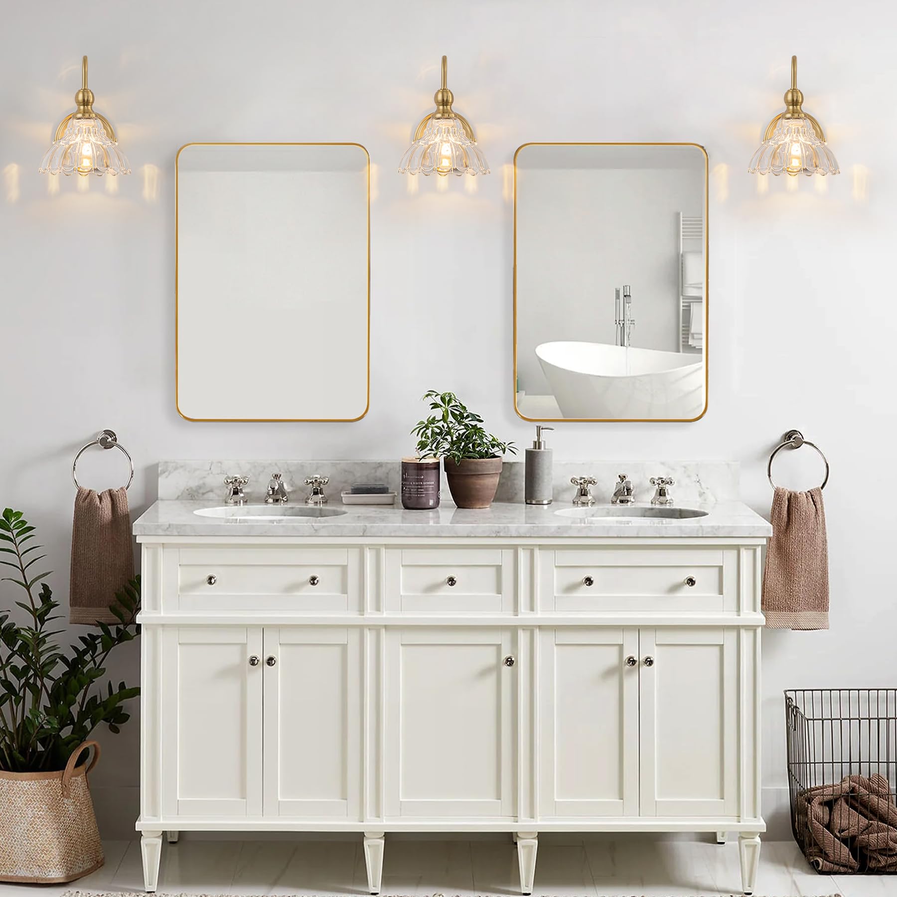 Brknit Vintage Bathroom Light Fixtures Over Mirror  1-Light Brass Wall Sconce Lighting With Flower Glass Shade  Farmhouse Vanity Lights For Bedroom Kitchen Living Room Hallway Light