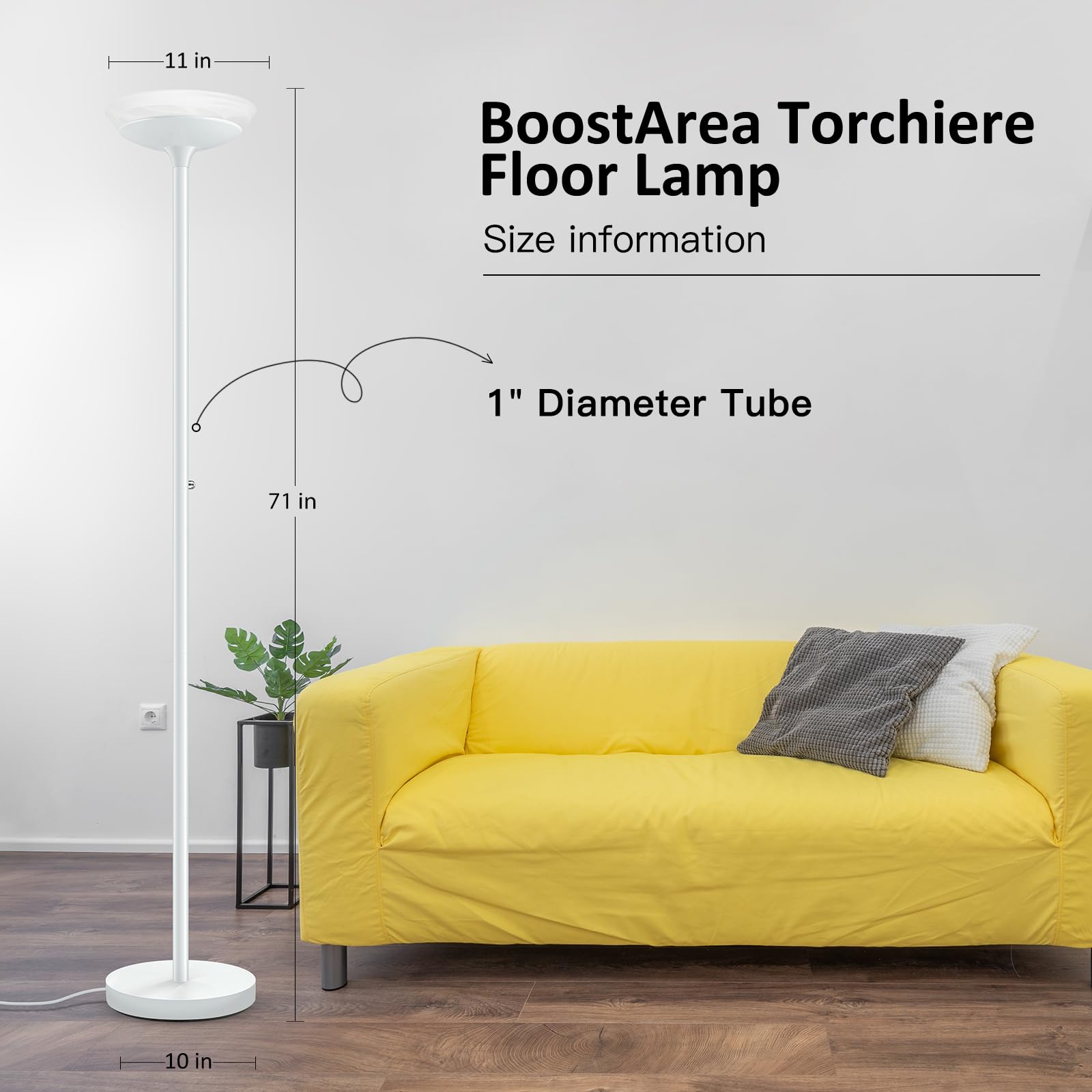 Boostarea Torchiere Floor Lamp, 24W Super Bright Led Standing Lamp, Stepless Dimmable Pole Lamp With 3000K Lighting, Glass Lamps