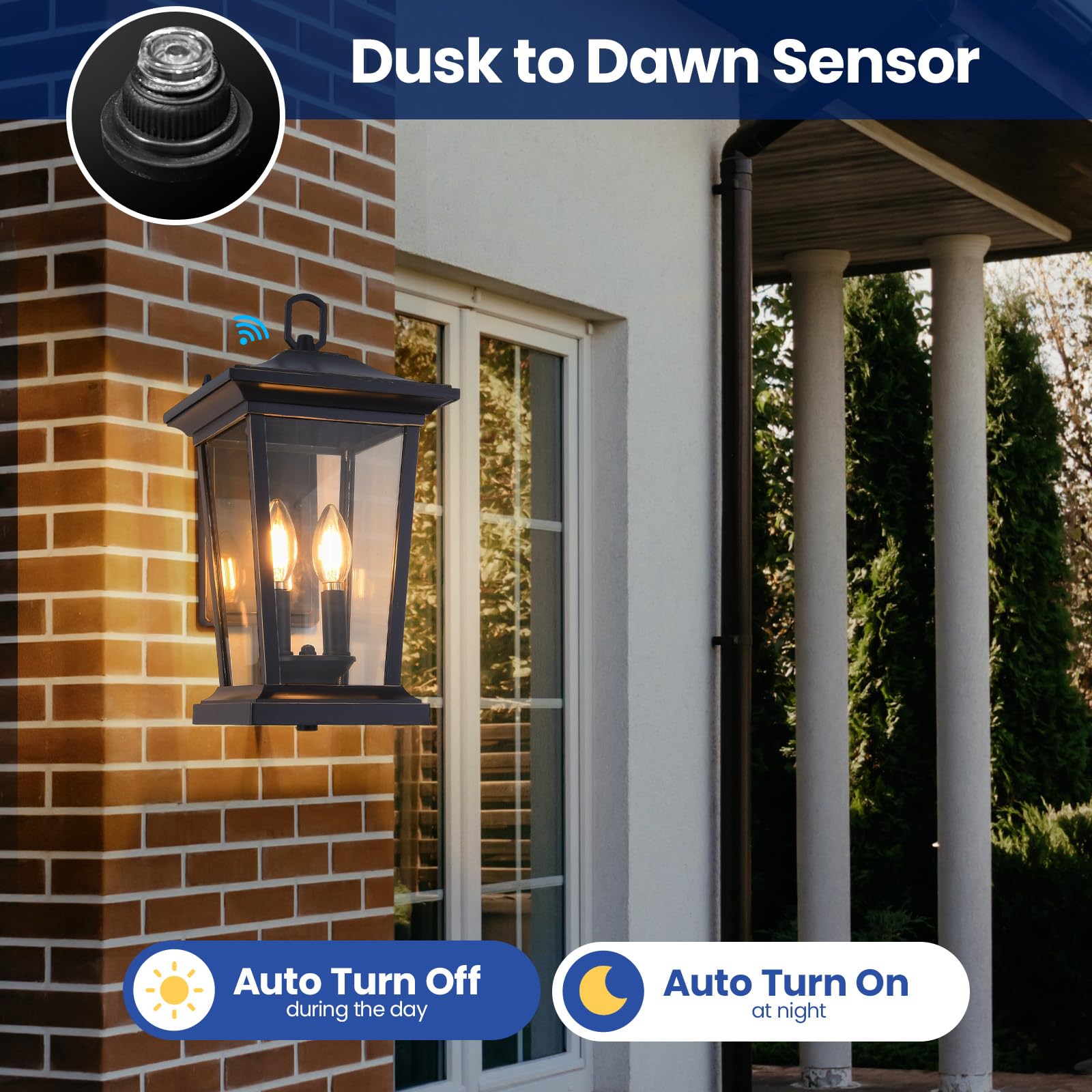 Smeike Large Outdoor Wall Sconce - 2-Lights Lantern, Matte Black Aluminum, Model A272-1, Clear Glass, Ideal for Patio/Porch, Entryway