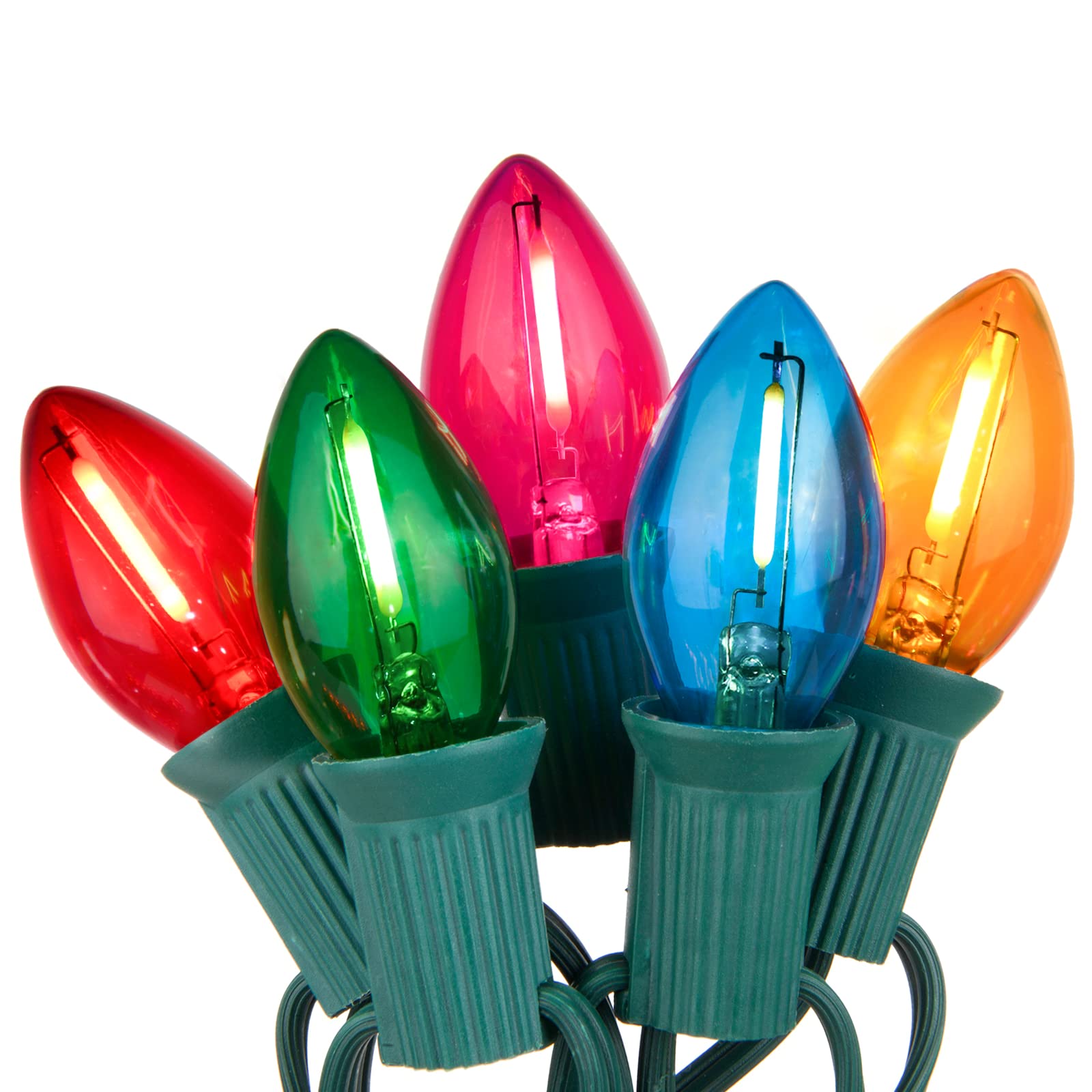 C7 Christmas Lights Multicolor 25Ft Outdoor Patio String Light with 27 LED Clear Multicolor Bulbs, Vintage Christmas Lights for 