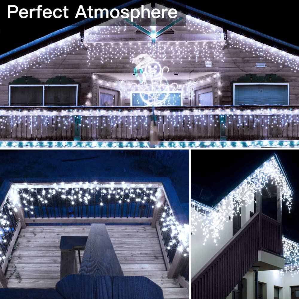 Ollny Cool White Icicle Lights, 720 Led, 60Ft, Waterproof, Remote Control, 8 Modes, Model Hg-29V721Bc For Indoor/Outdoor Decorations