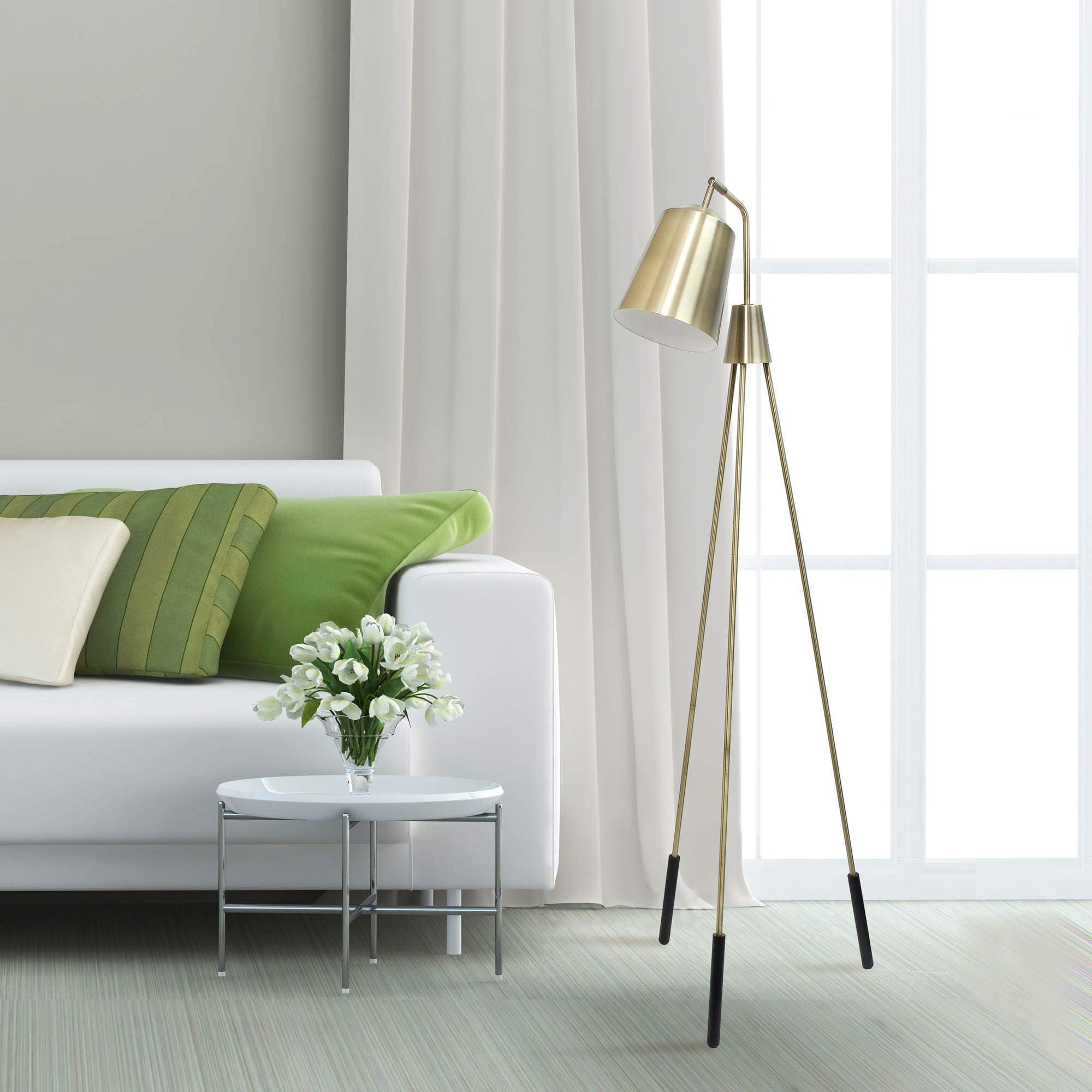LALIA HOME Industrial Tripod Floor Lamp, 1 Light, Metal, Antique Brass, 26inL x 20inW x 65inH, Model LHF-5016-AB