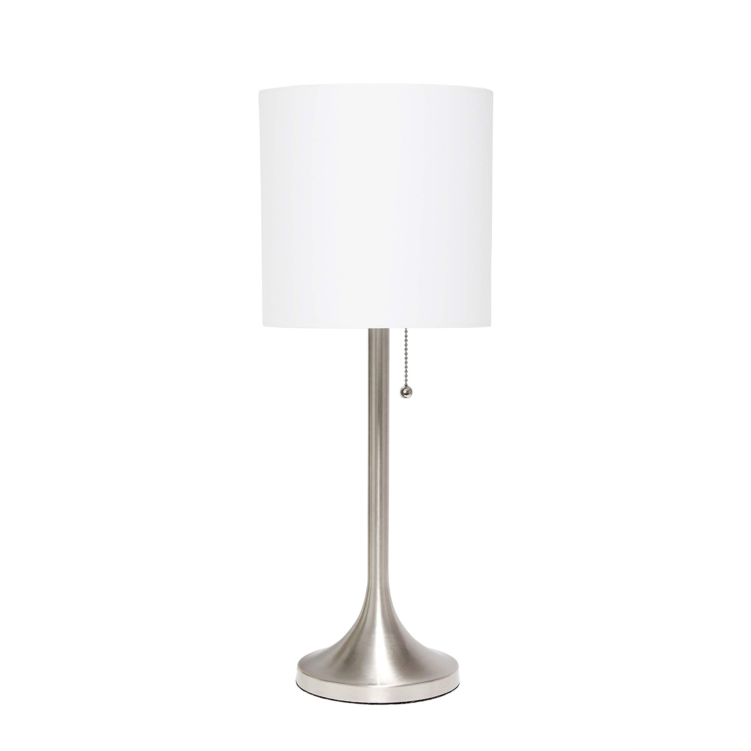 Simple Designs LT1076-BNW Tapered Fabric Drum Shade Table Lamp, Brushed Nickel and White - (Pack of 4)