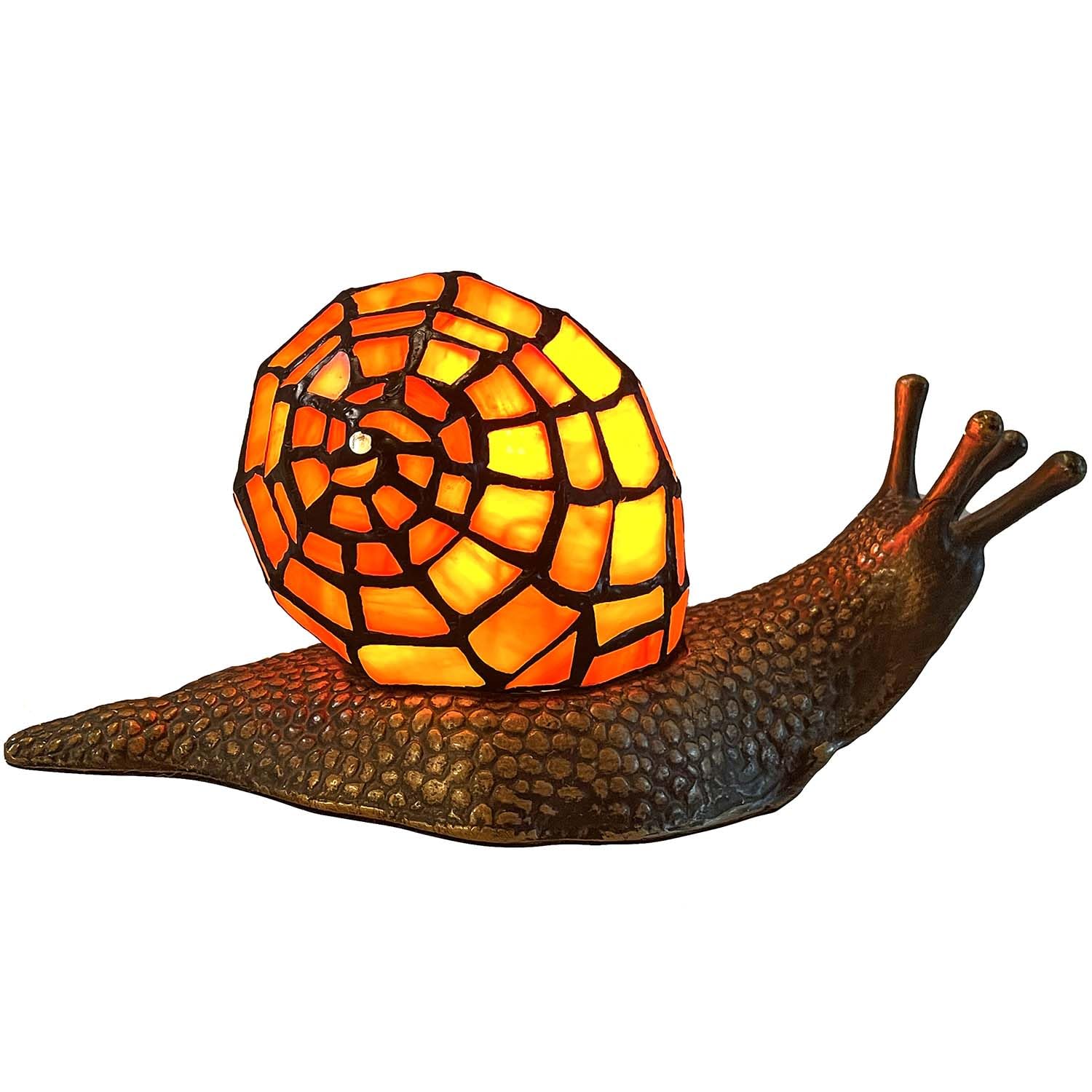 Bieye L10963 Land Snail Tiffany Style Stained Glass Accent Table Lamp for Home Decor (Orange, 10'' D x 5'' W x 5'' H)