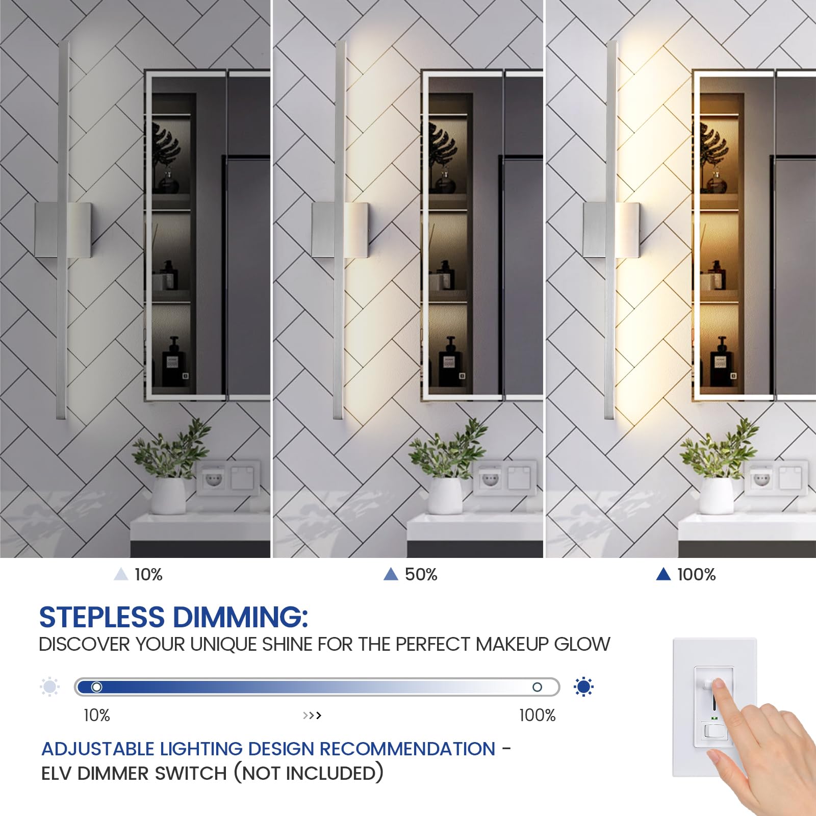 Epinl Brushed Nickel Bathroom Vanity Light Fixture - 31.5" LED Dimmable Wall Sconce - Model 8081WL-32SN-US