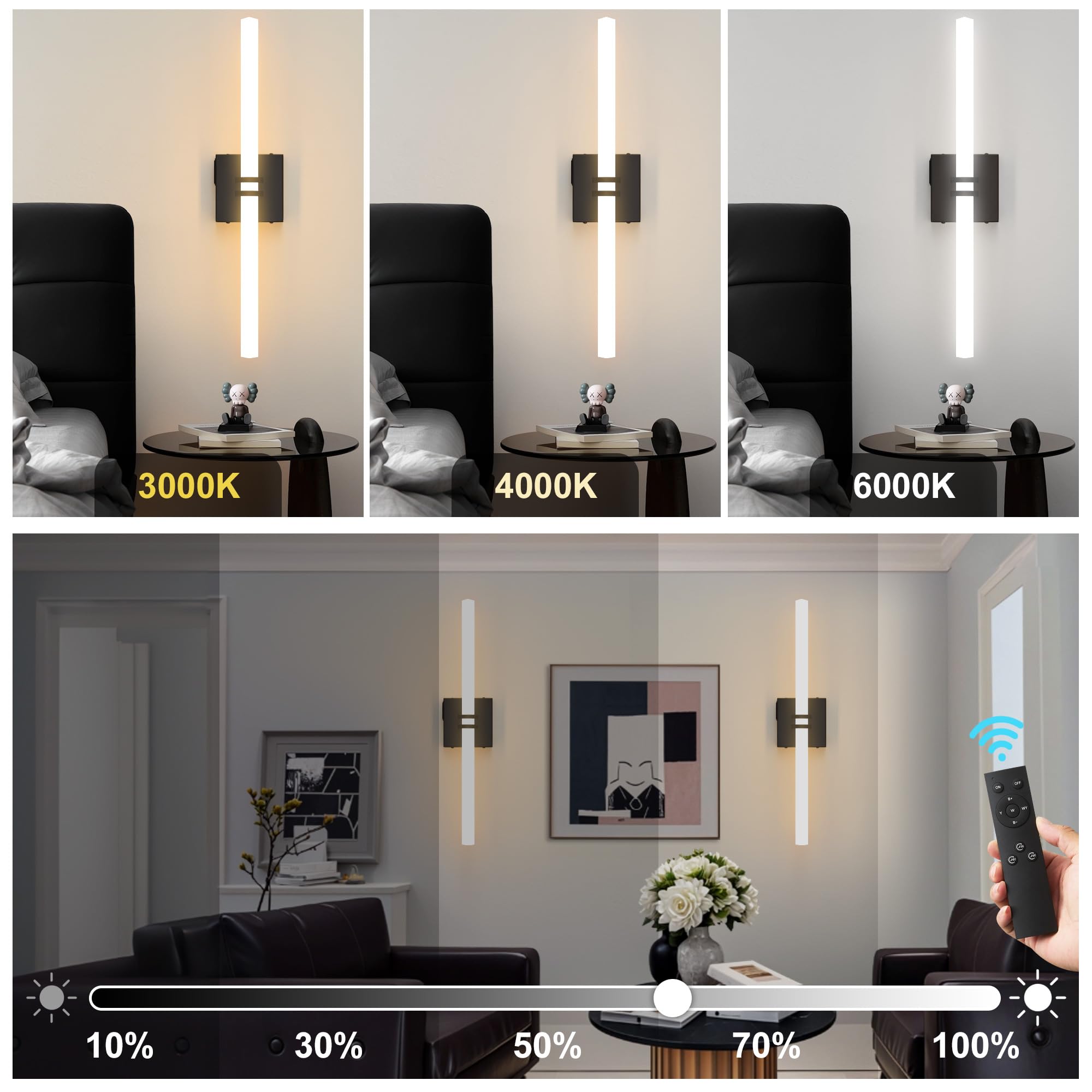 Eicrkodn Battery Operated Wall Sconce, Dimmable Remote Control, 22 Inch, Black, Model 001battery, Acrylic Material