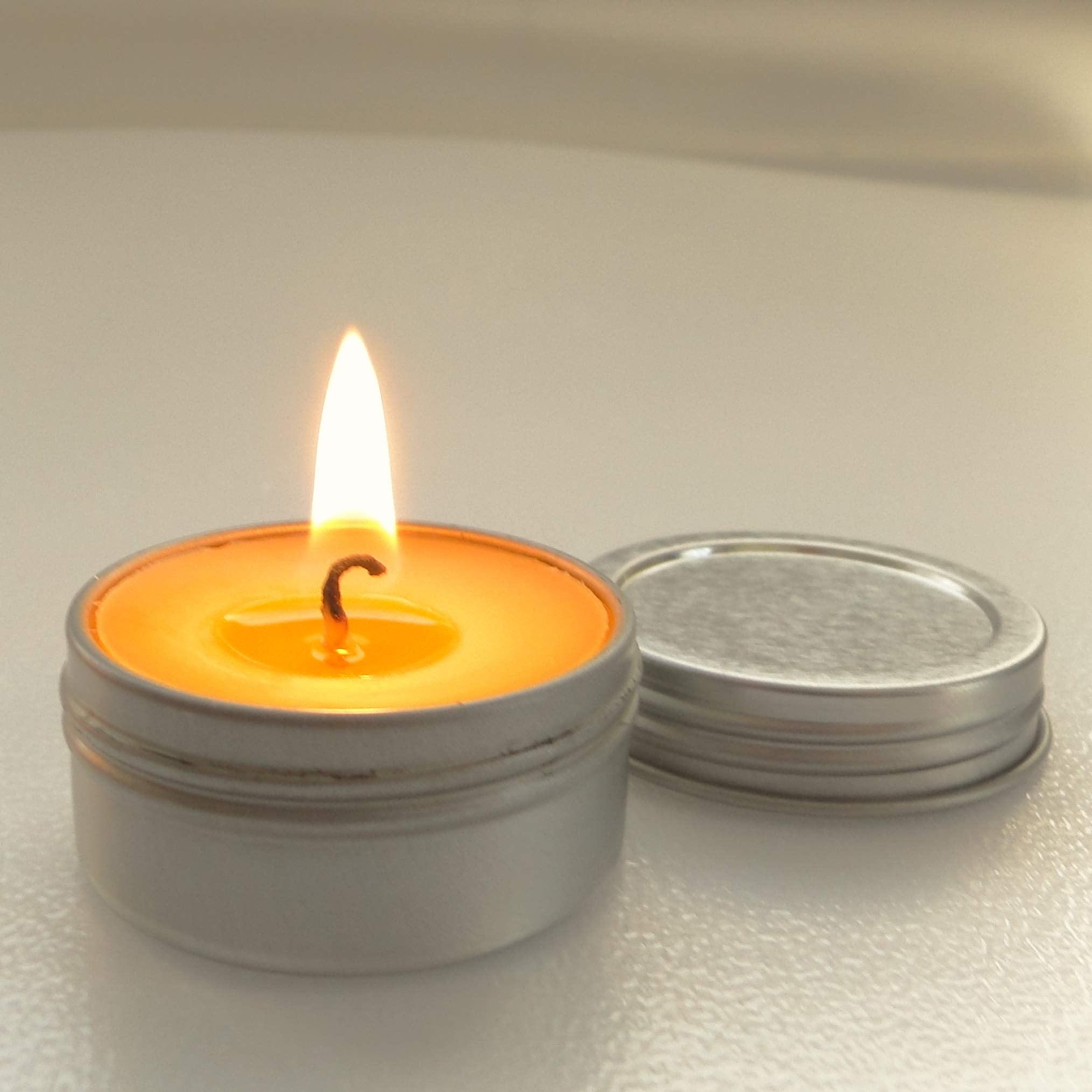 Bcandle Set 100% Beeswax Tea Light In Flat Tin Container With Screwtop Cover, For Camp, Outdoor, Sports Events, Fishing (8)