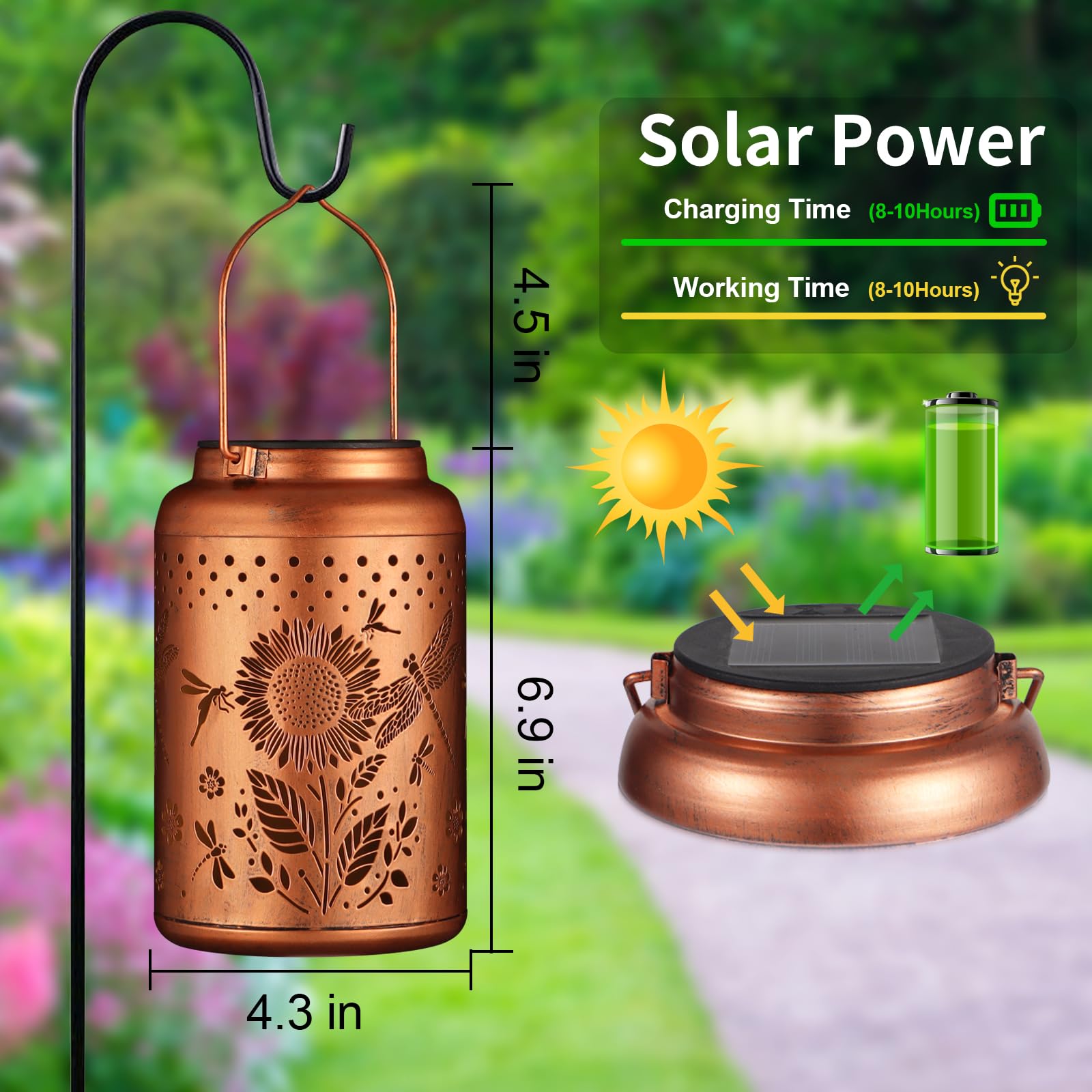 Sunflower Solar Lantern Outdoor Hanging Dragonfly Lights Christmas Birthday Gifts For Women Mom Metal Garden Decor Outside Water