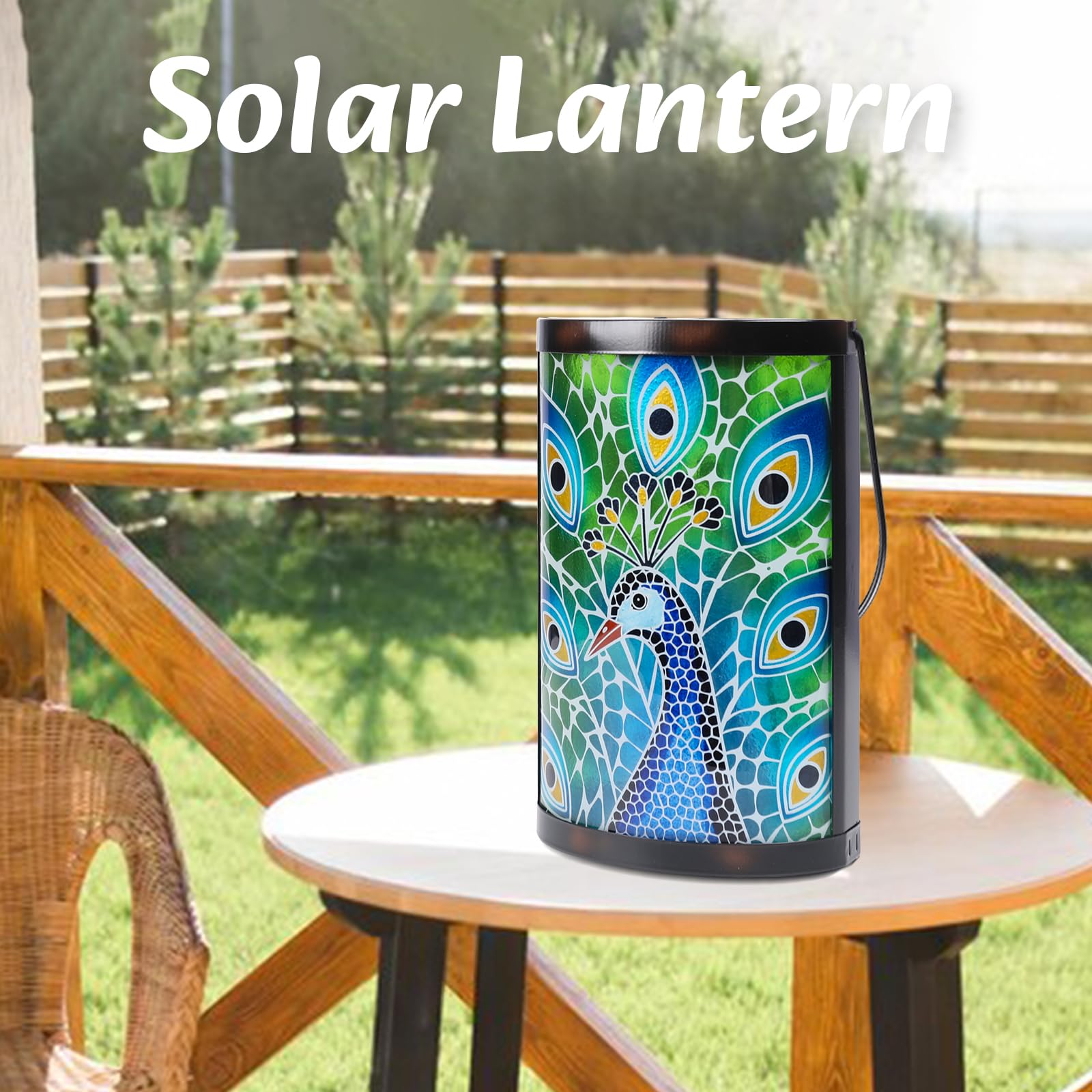 Hanging Solar Lantern Outdoor Waterproof Peacock Solar Lights Glass Tabletop Decorative Lamp For Outdoor Patio Garden Outside Ya