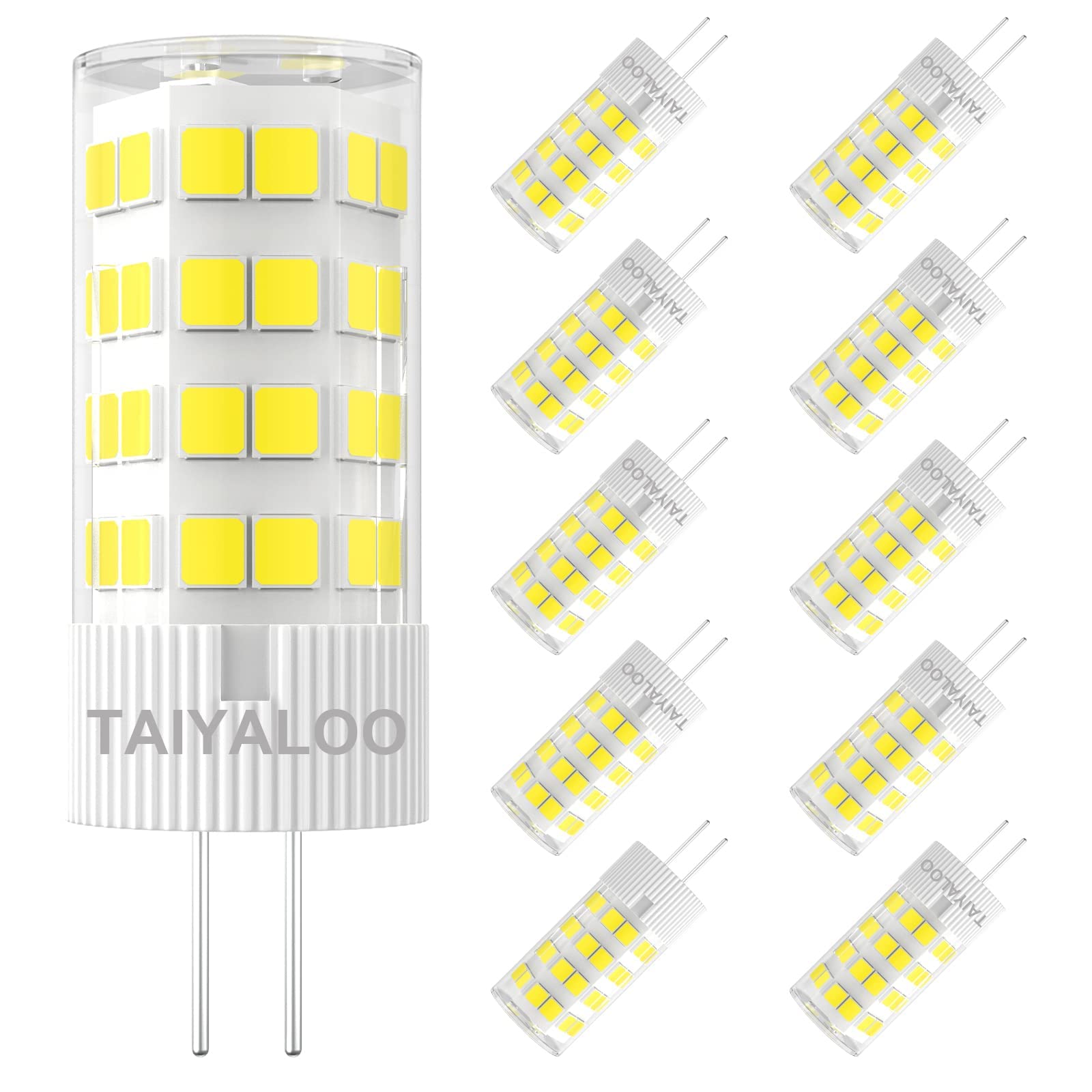 TAIYALOO G4 LED Bulbs 5W T3 40W Halogen Replacement 12V AC/DC JC Bi-Pin Base for Outdoor Landscape Lighting Deck Stair Step Path Lights, Daylight White 6000K, Non-Dimmable (10 Pack)