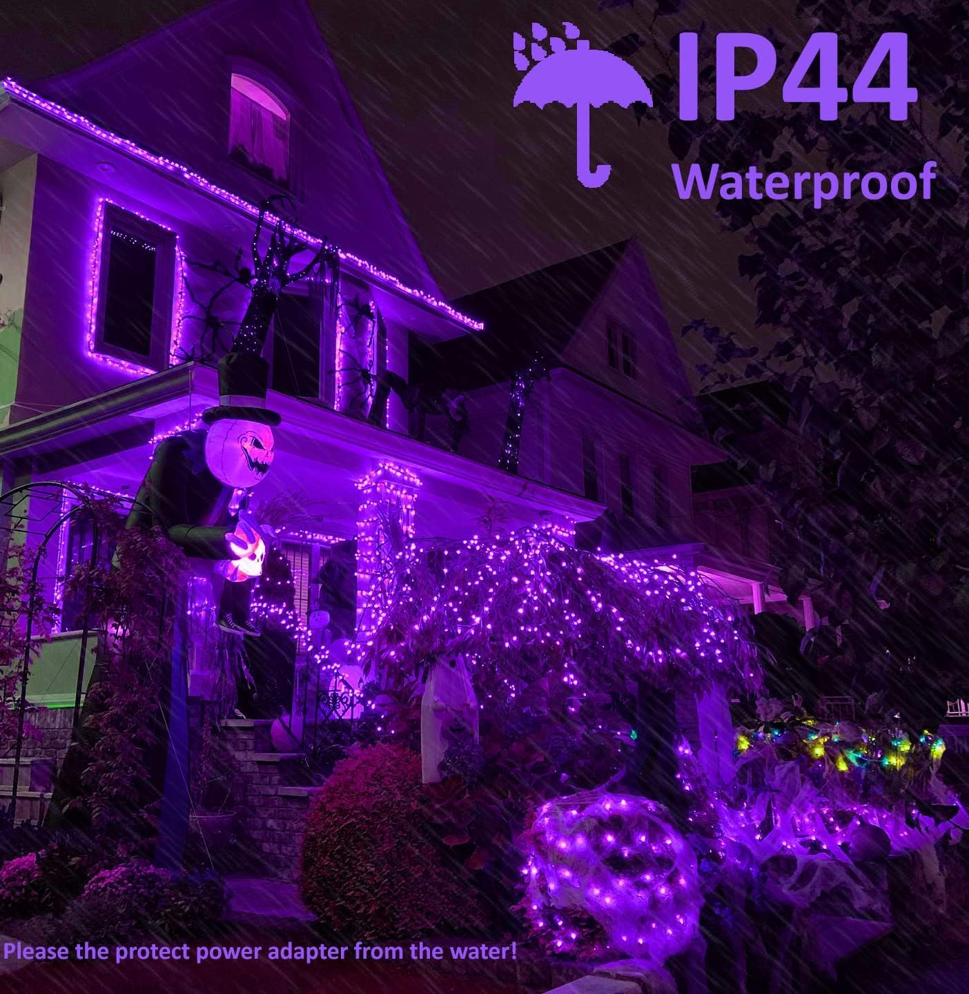 SOLARBABY Solar Halloween Lights, 164FT 500 LED Purple String Lights, 19 Modes for Outdoor Garden Decor, Model 500LED-P
