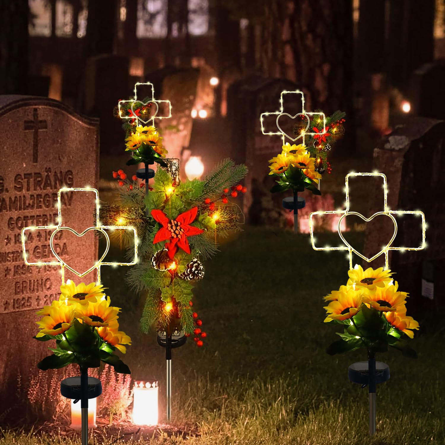 Lmtocs Solar Cross Cemetery Decorations For Grave, Memorial Sympathy Gift For Loss Of Loved One Mom Dad, Grave Decorations For B