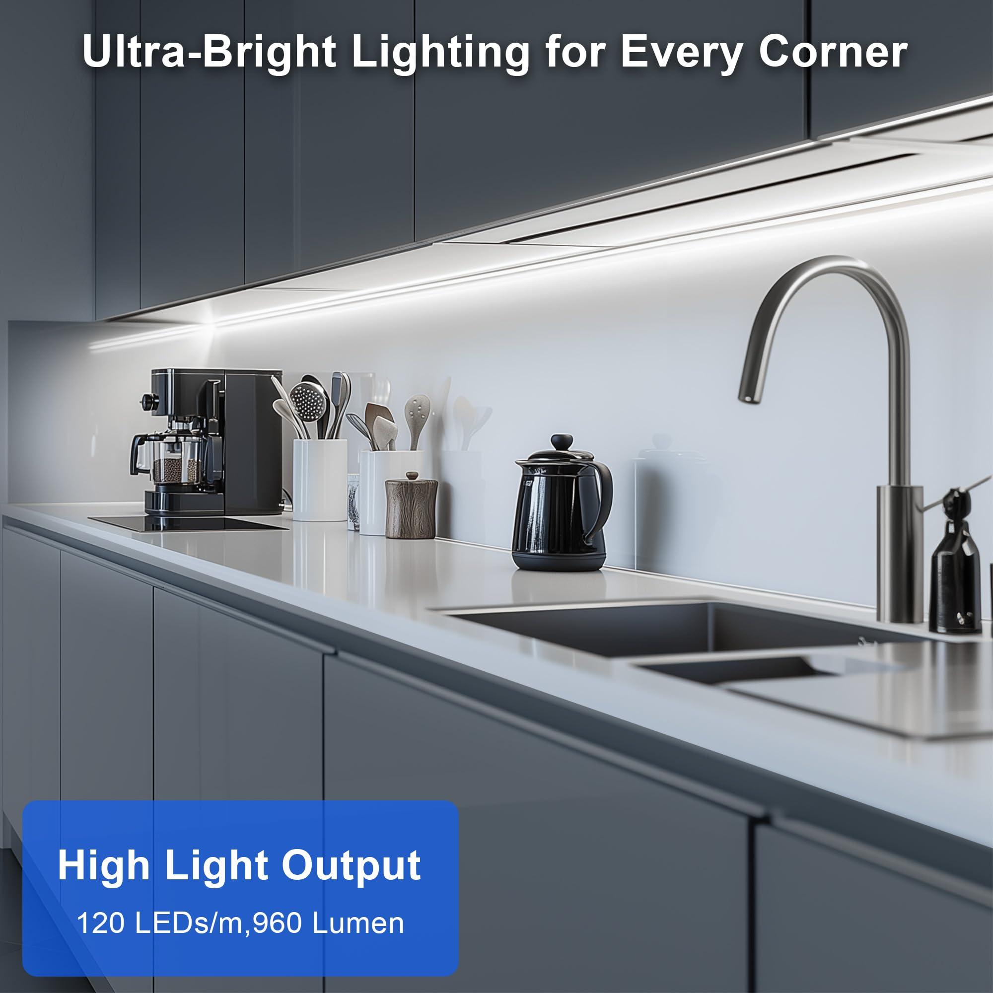 maylit Under Cabinet LED Strip Lighting, 6000K Cool White, 24in, Hardwired PCB+LED Light Bar for Kitchen, Desk, Closet