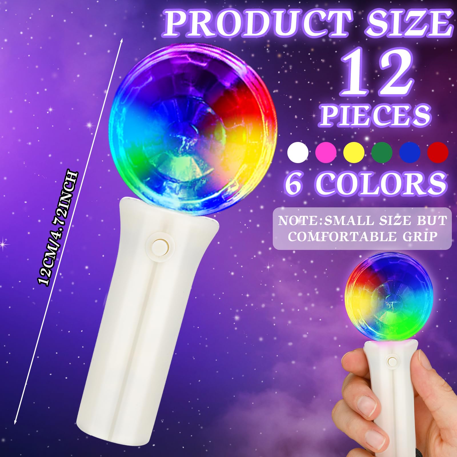 Baquler LED Disco Ball Wand - 12 Pcs Flashing Light Up Accessories, Colorful, Small, Plastic for Parties and Stage Props