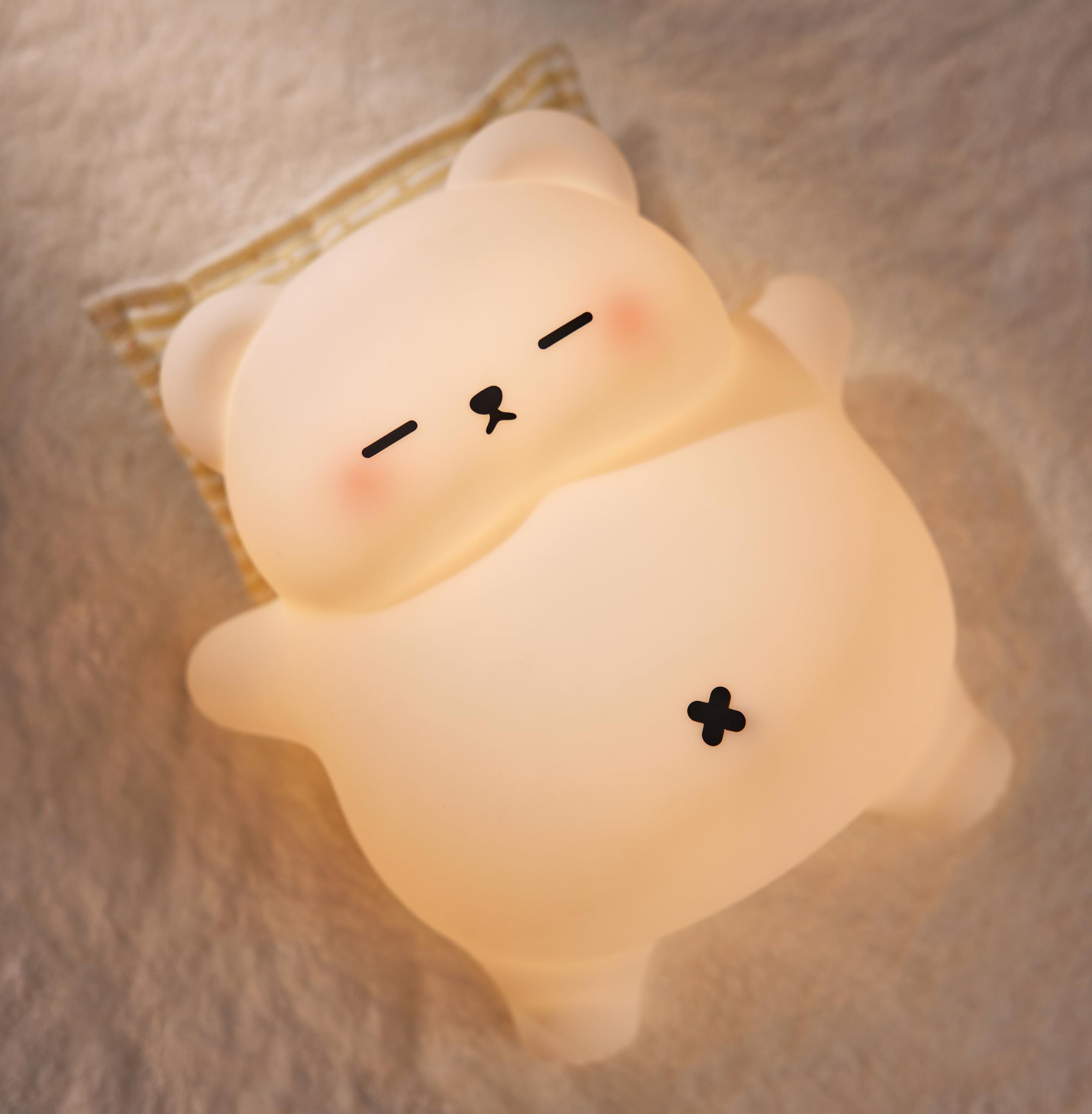 Snoring Bear Night Light - Adorable Gift for Kids, Babies, Moms & Seniors - Soft Silicone Sleep Lamp with Sound, 3 Brightness Le