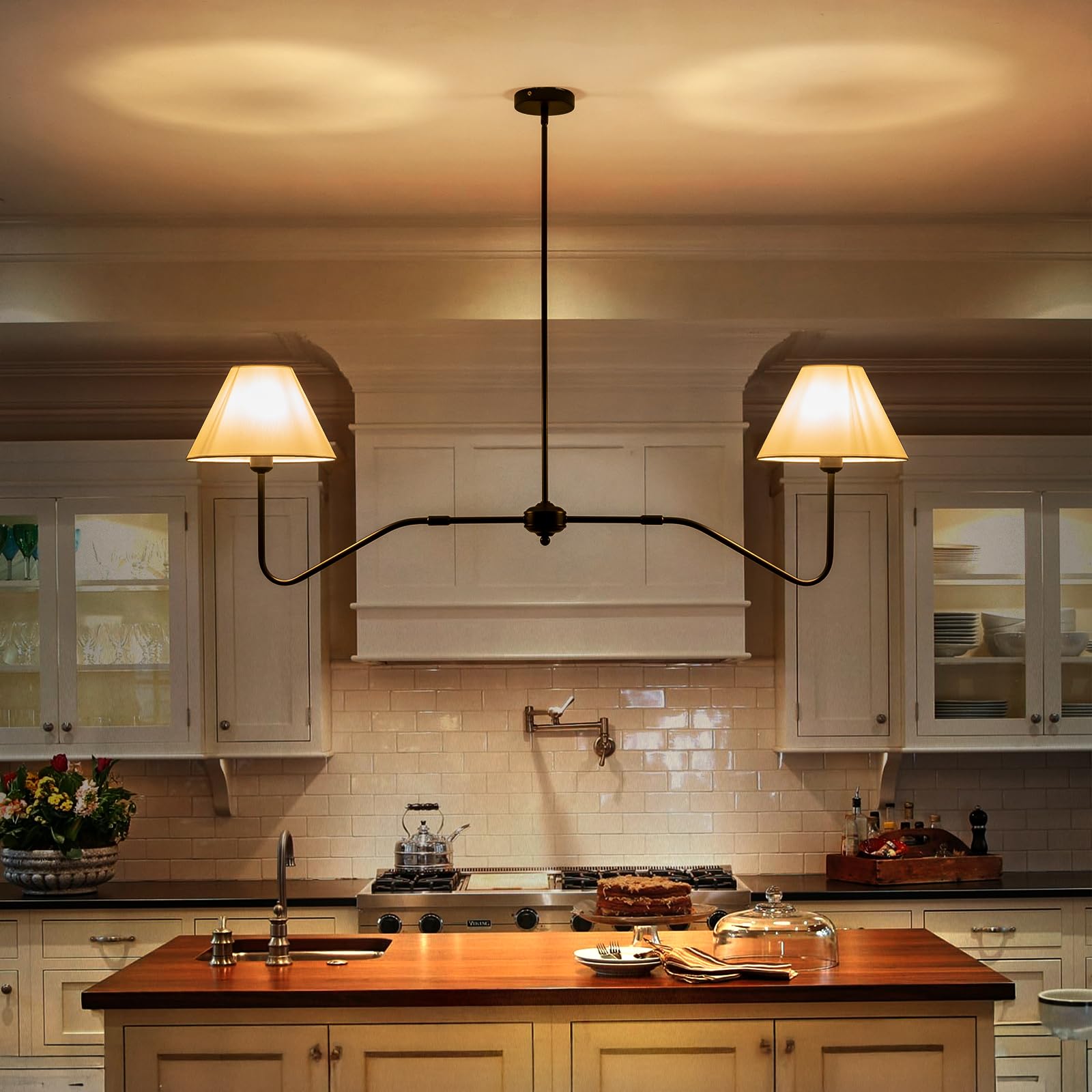 Jsdorsy 2-Light Modern Linear Chandelier For Dining Room  55 Inch Farmhouse Kitchen Island Lighting With White Fabric Shades  Hanging Lighting Fixtures For Living Room Bedroom