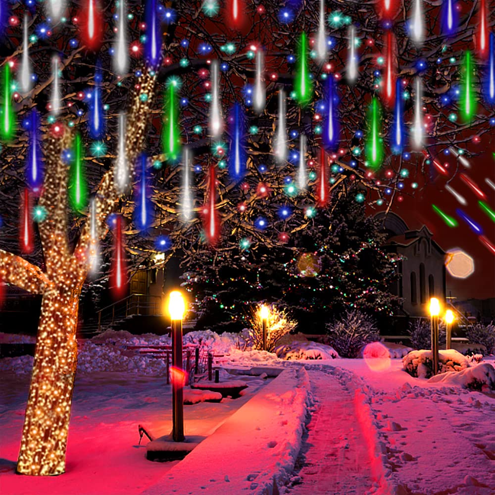 Kordain Meteor Shower Lights, 8 Tubes 144 Leds, Waterproof Multicolor Falling Rain Drop Lights For Holidays, Ul Plug, 26.9Ft
