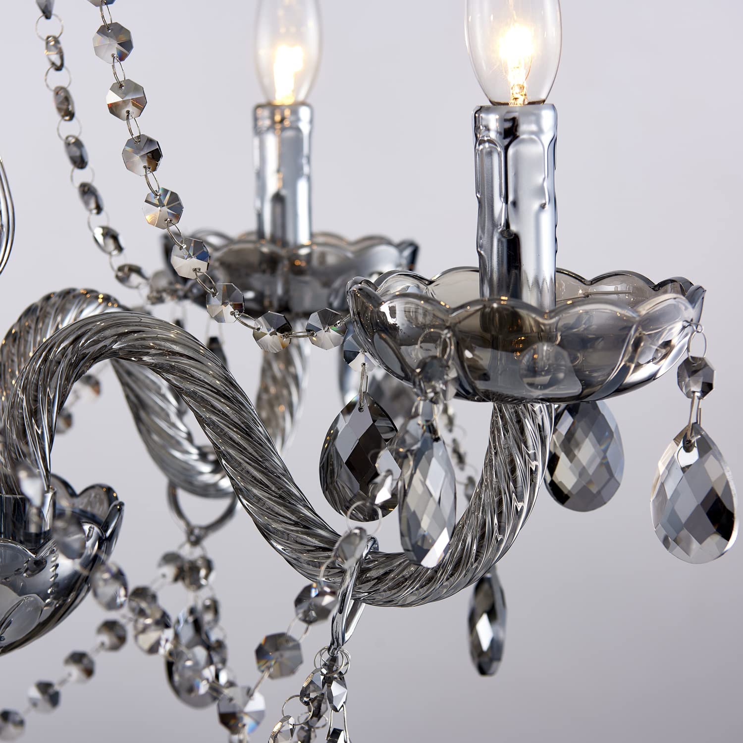 SM Saint Mossi 5-Light Contemporary K9 Crystal Chandelier, Smoky Gray Pendant Lighting for Dining Room, Bedroom, Living Room with Adjustable Chain