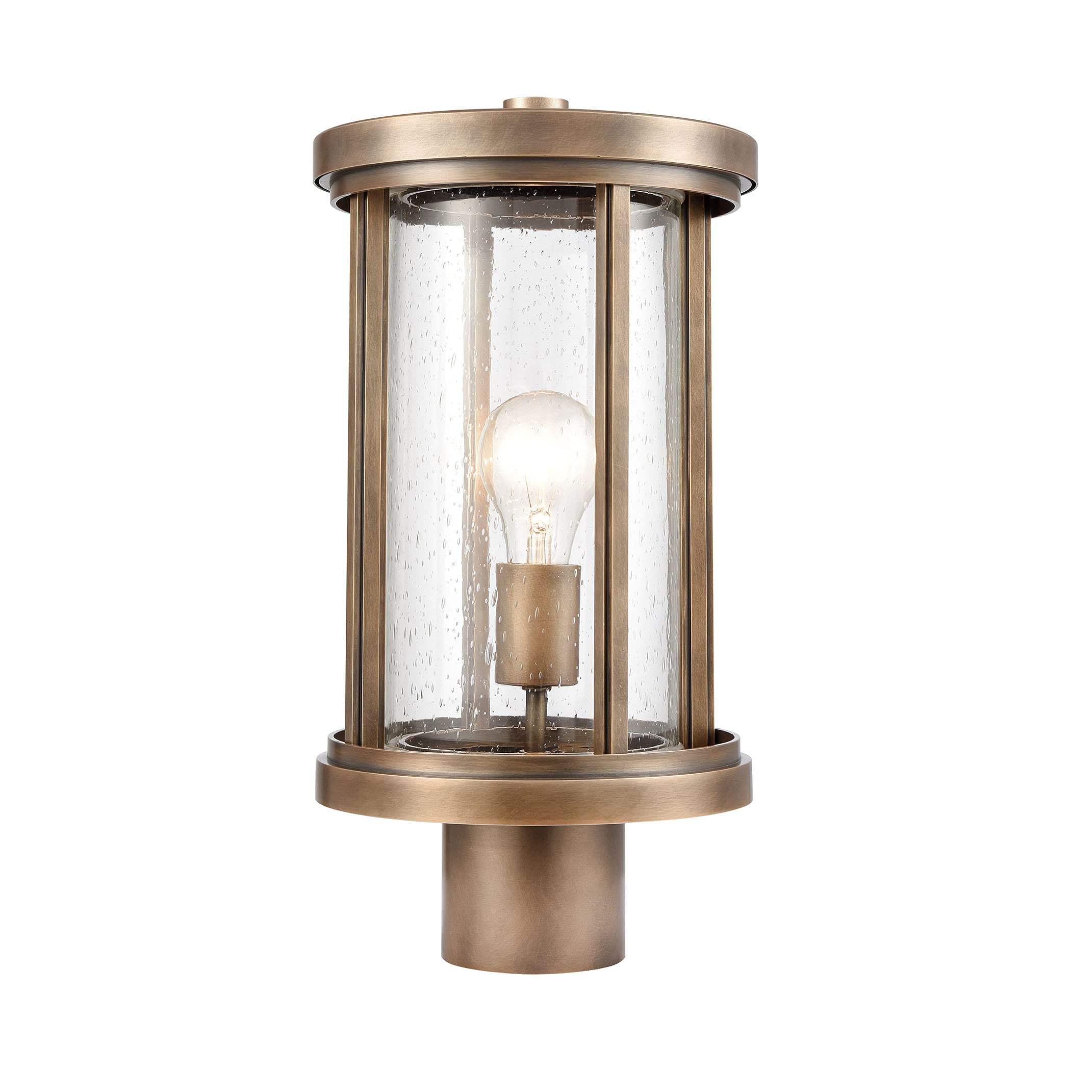 Elk Home Brison Vintage Brass Post Light With Clear Seeded Glass, 1-Light, Transitional Style