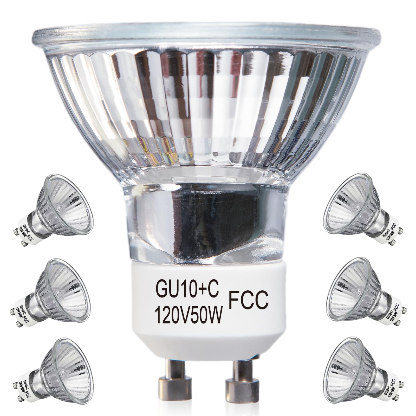 Elenhome Gu10 Halogen Light Bulbs, 6 Pack 120V 50W Dimmable Mr16 Gu10+C Bulbs With Glass Cover, 2800K Warm White Scent Wax Burne