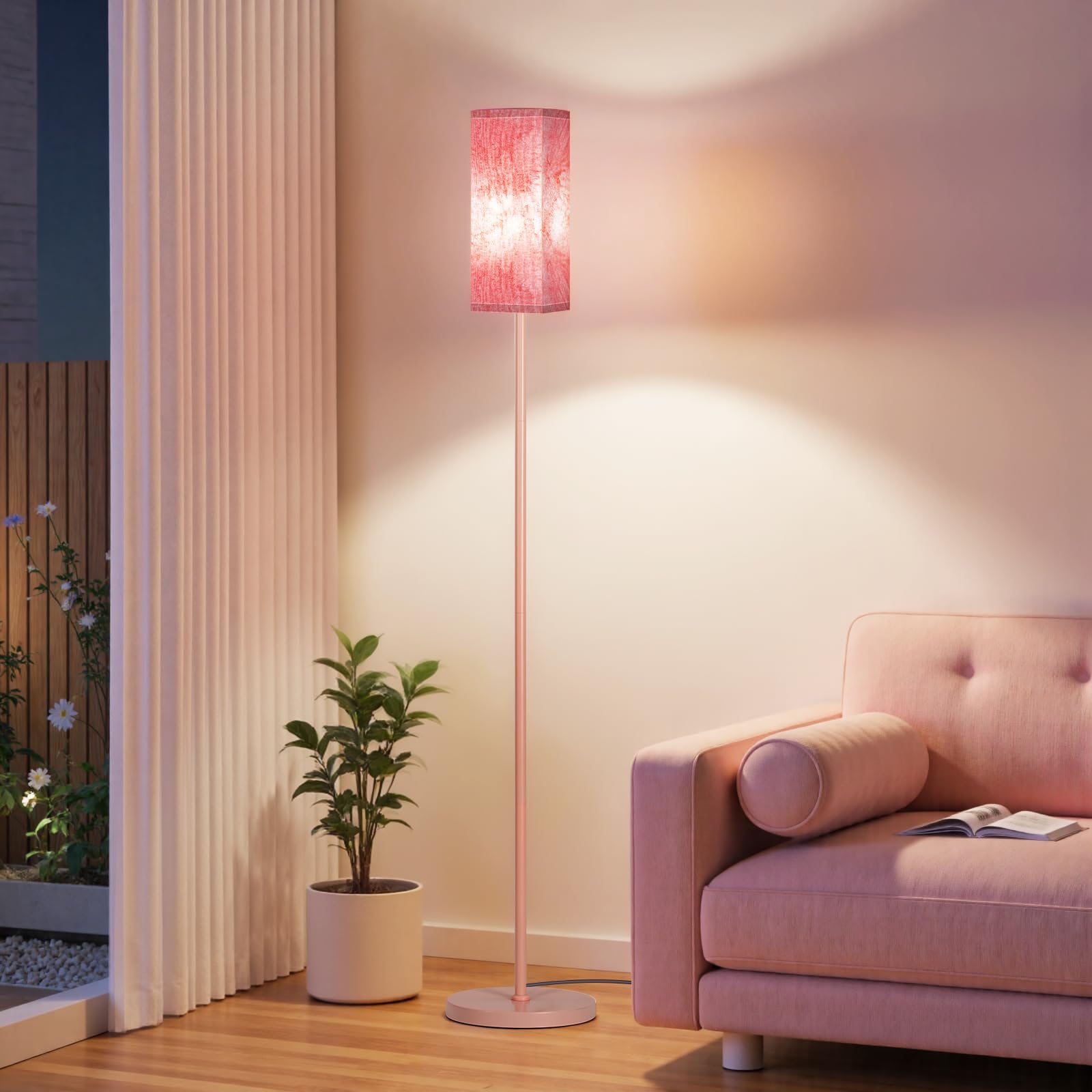 GOEBLESON Floor Lamp, Modern Pole Lamp with Foot Switch, Metal, Sakura Pink, Model PCP07LD05