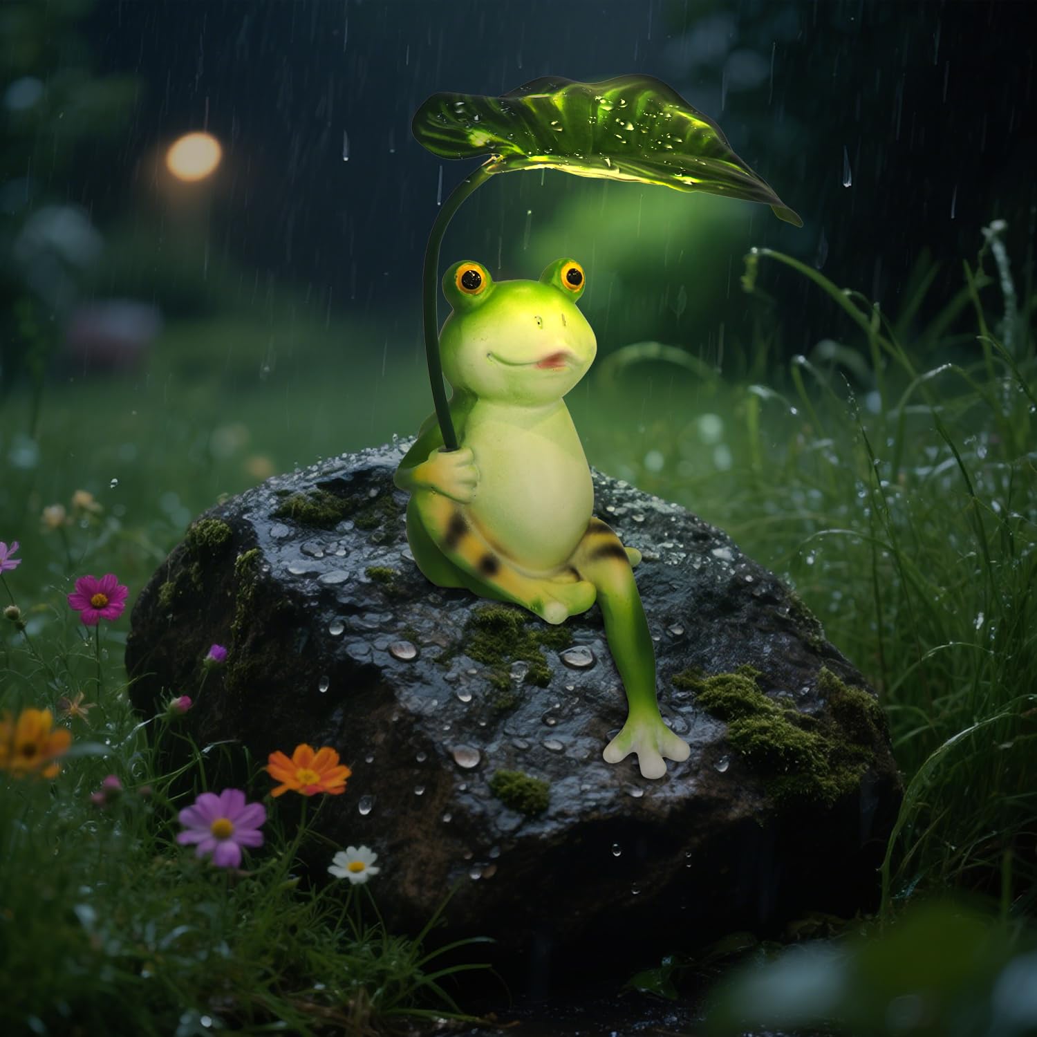 XMHBCSM Solar Garden Statues Frog Garden Decor Figurine Lights with Umbrella for Outside Yard Decorations Outdoor Patio Decor Gardening Gifts for Women Mothers Day