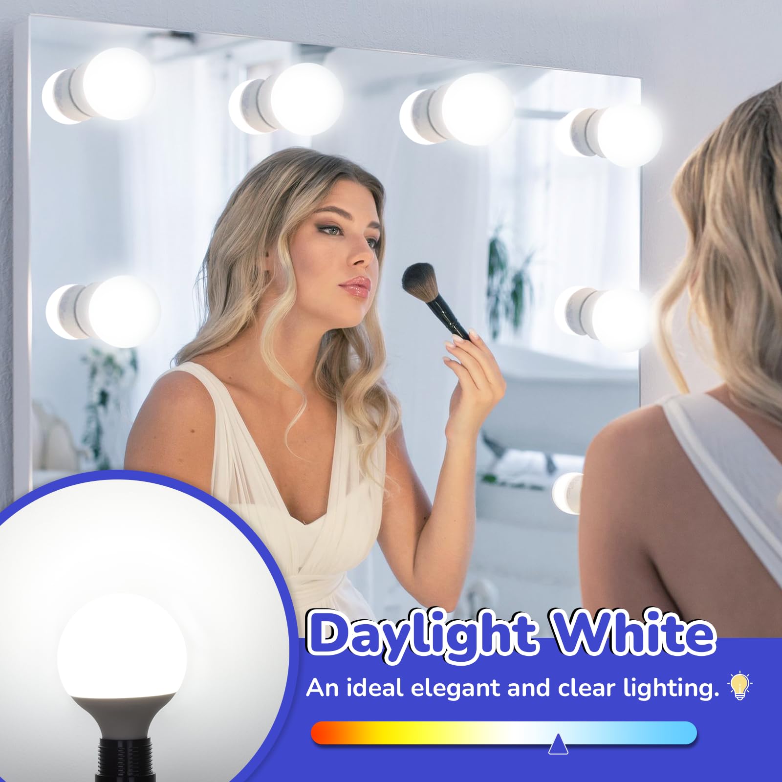 Maxvolador G25 Led Globe Light Bulb 60W Equivalent, Daylight White 5000K E26 Vanity Round Bulbs For Bathroom Makeup Mirror, Non-