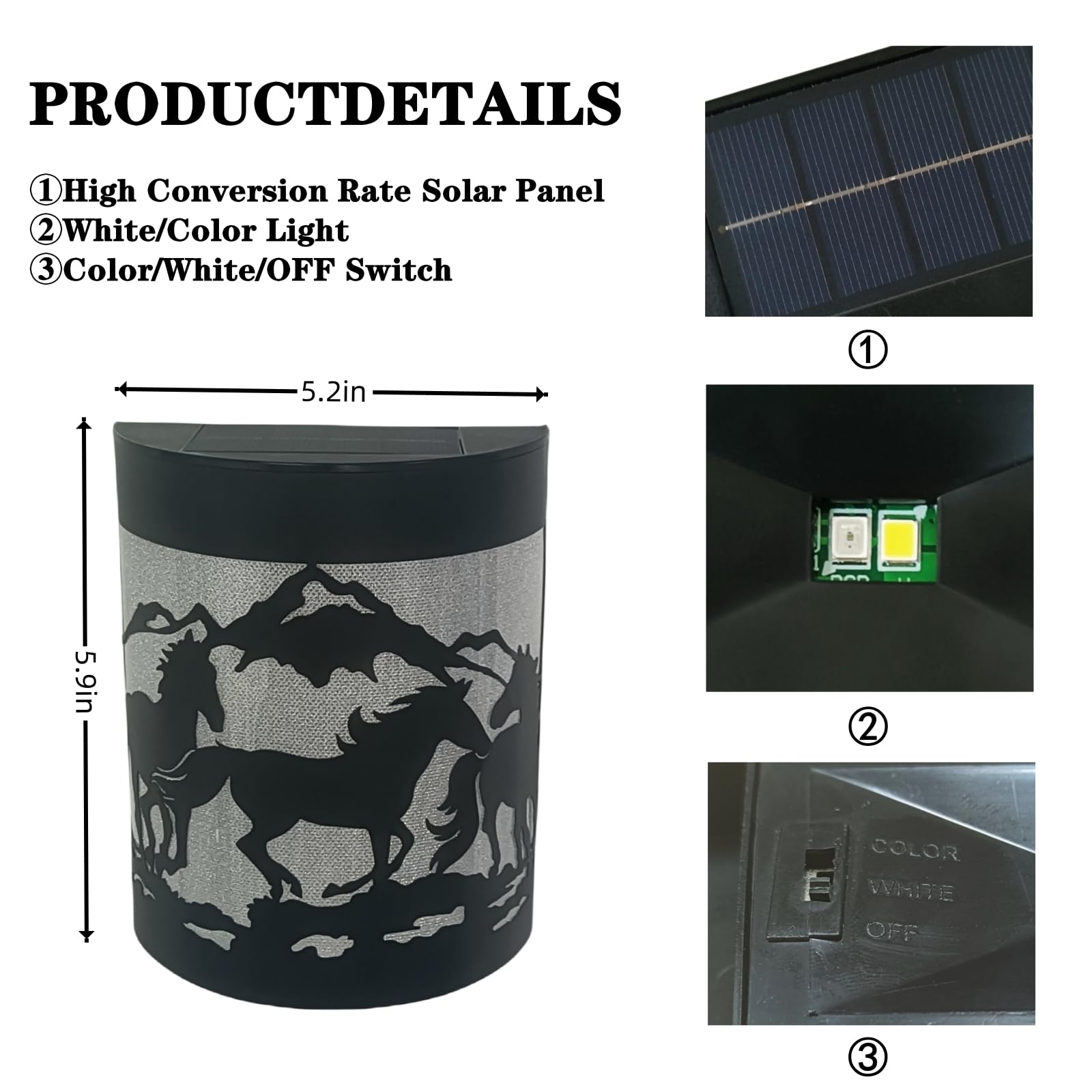 Generic Horse Solar Wall Lights - Waterproof Solar Fence Lights for Deck, Steps, Garage, Backyard - 4 Pack