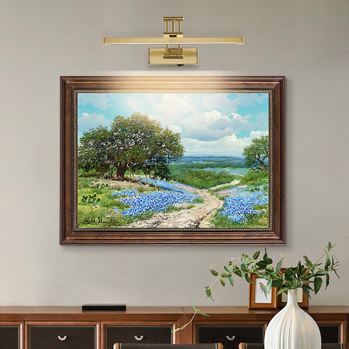 Joossnwell Battery Operated Picture Light, Dimmable & Timer, 15.35 Inch, Brass, Model 9963-3W-BR-B2, Wireless Remote for Artwork