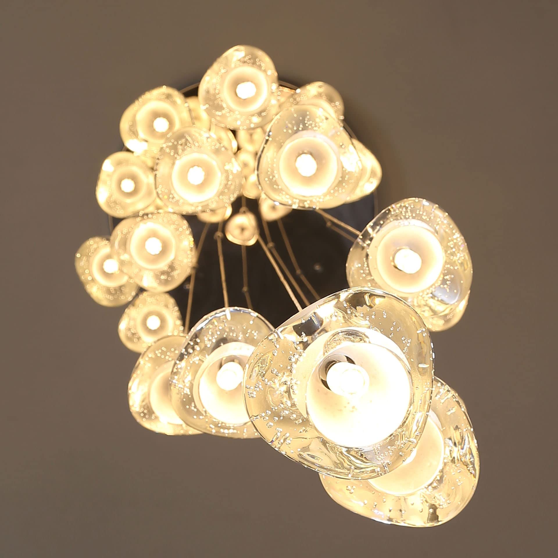 dolria 20-Light Modern Chandelier, Crystal Pendant Light Fixture, Silver, Model PC0010, Ideal for High Ceilings, Stairwell, Living Room