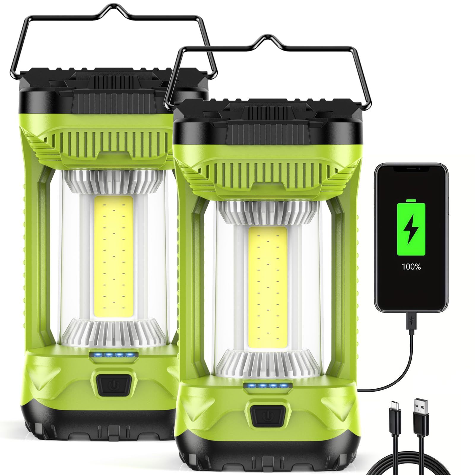 AlpsWolf Camping Lantern 1000LM Rechargeable 4000mAh 4 Light Modes Green 2 Packs CLV310-G2