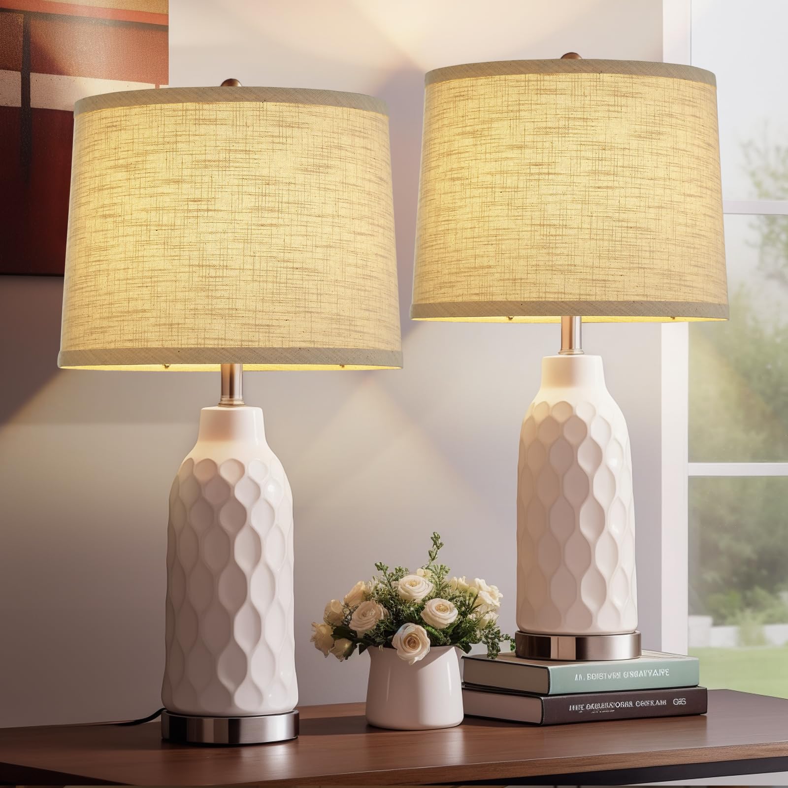 Set Of 2 Drum Lamp Shade 11.6'' Top X 12.6'' Bottom X 9.8'' High (Spider) Oatmeal Linen For Table Lamps & Floor Lamps Replacemen