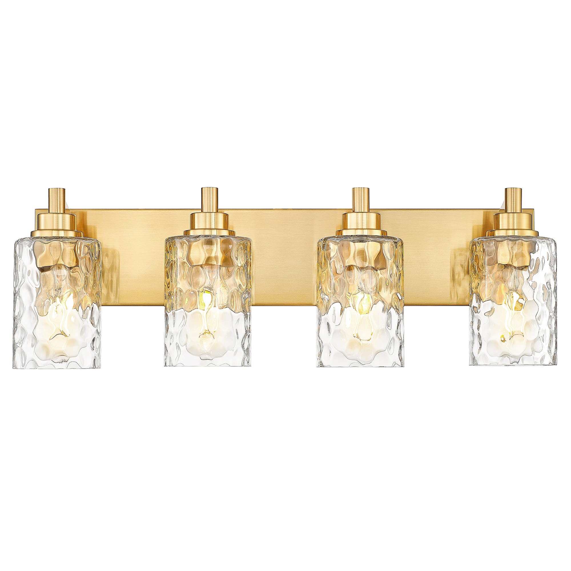 METWET 4-Light Bathroom Light Fixtures  24.5 Inch Brushed Gold Vanity Lights with Clear Hammered Glass Cylinder Shade  Modern Vanity Lighting Fixture Over Mirror  VL198-BG-4