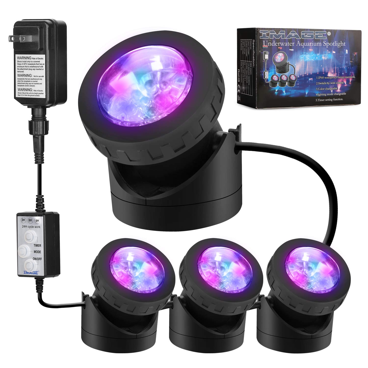 Pond Lights Remote Control Submersible LED Lights [Set of 4] IP68 Underwater Lights Aquarium Spotlight 48LED with Timer Landscap