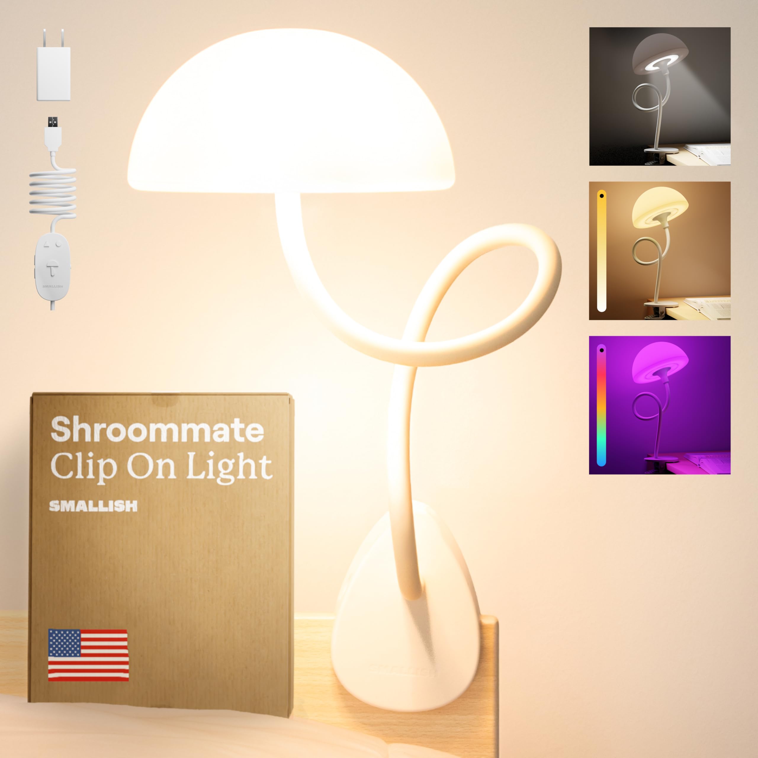 Smallish Shroommate Clip On Light and Bedside Table Lamp, Reading Light, Night Light for Kids Nursery, Clip on for Desk, Bed Hea