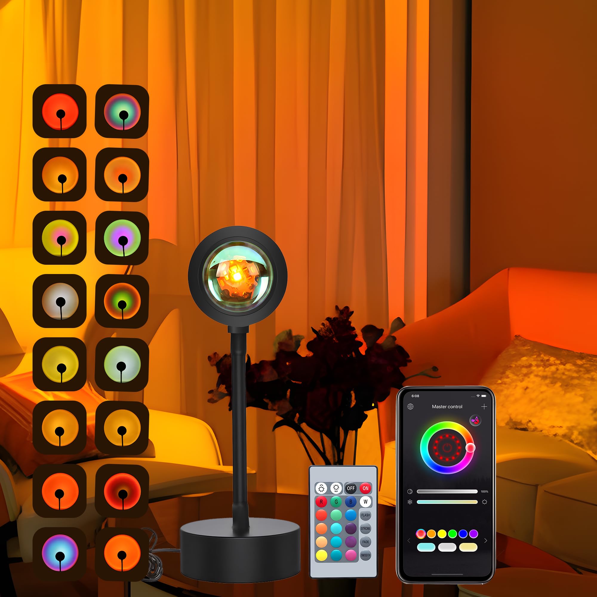 QST EXPRESS Sunset Lamp Projector, Multicolor Changed Night Light with Remote,APP Control, 360Rotation for Party, Bedroom Decor,