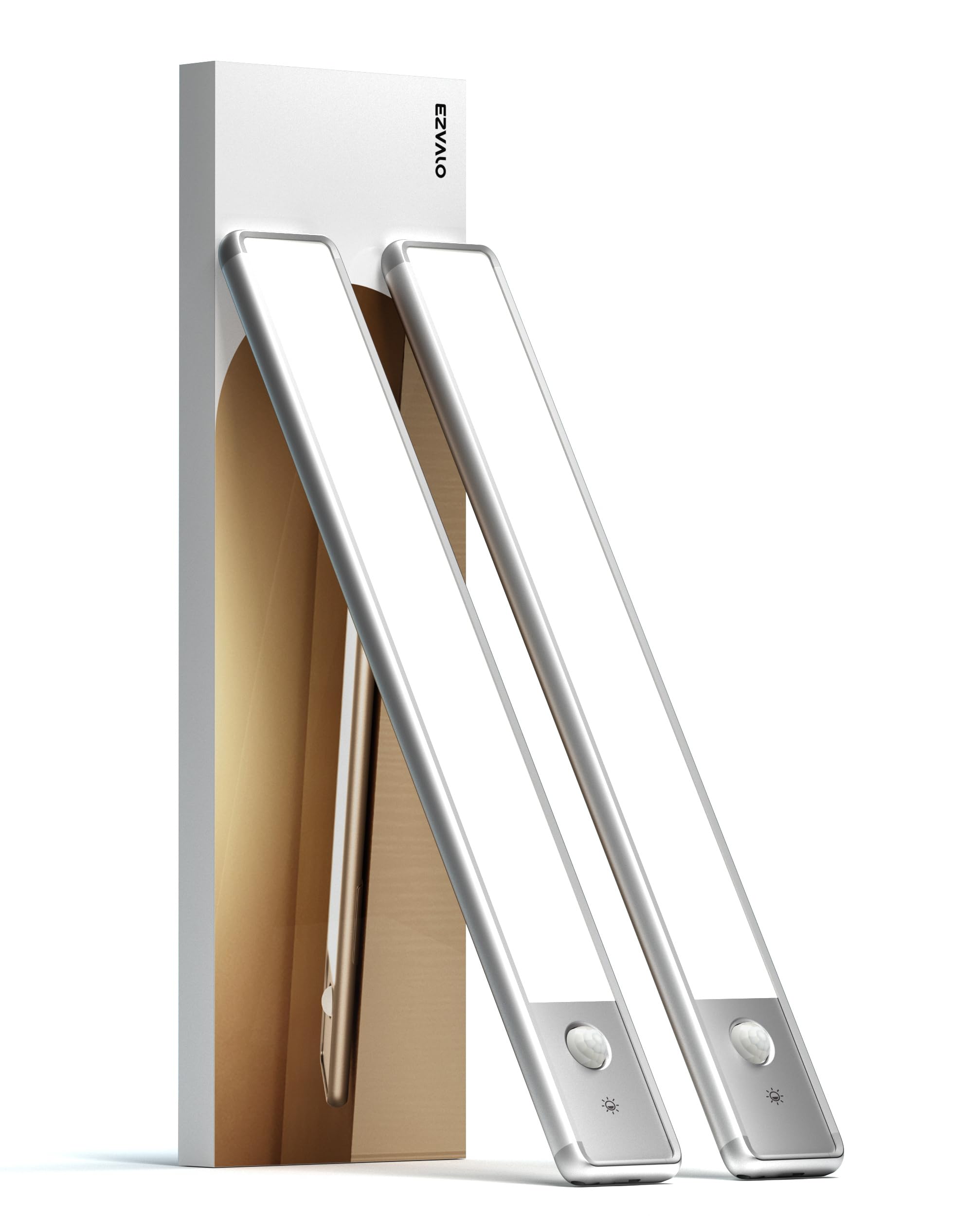 Ezvalo 52-Led Motion Sensor Under Cabinet Lighting, Usb Rechargeable Warm White, 2 Pack