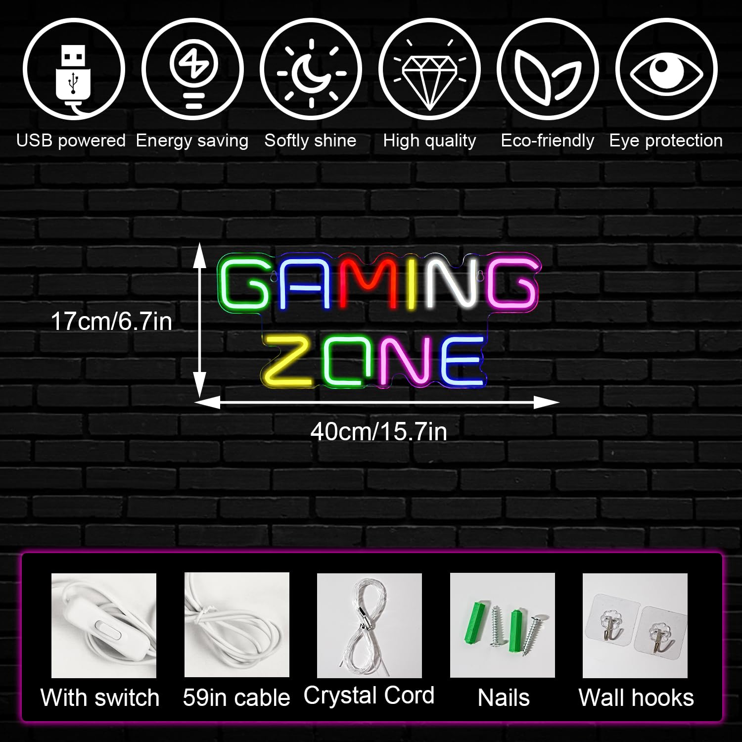Horseneon Neon LED Sign for Gaming, USB Powered, Multicolour, Wall Decor, Gamer Gift
