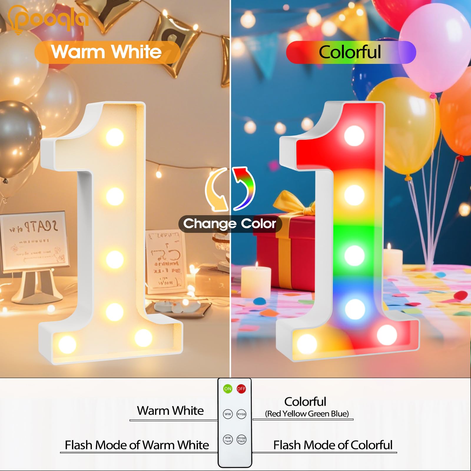 Pooqla 16Th Birthday Decoration For Girls Boys  Decorative Led Light Up Numbers  Marquee Numbers 16 Sign For Party Backdrop 16Th Wedding Anniversary Decor Gift  Warm White And Colorful Number 16
