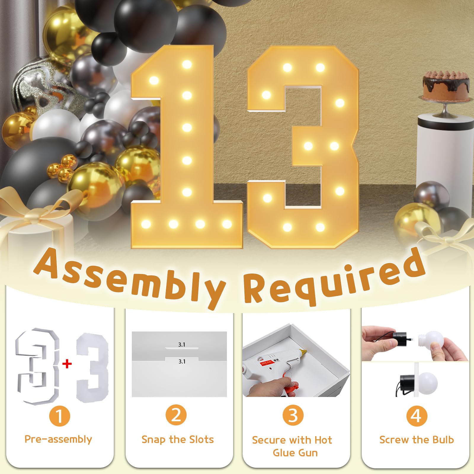 imprsv Light Up Numbers Marquee 13th Birthday Decor Foam Board 4FT Number 13 Decorations