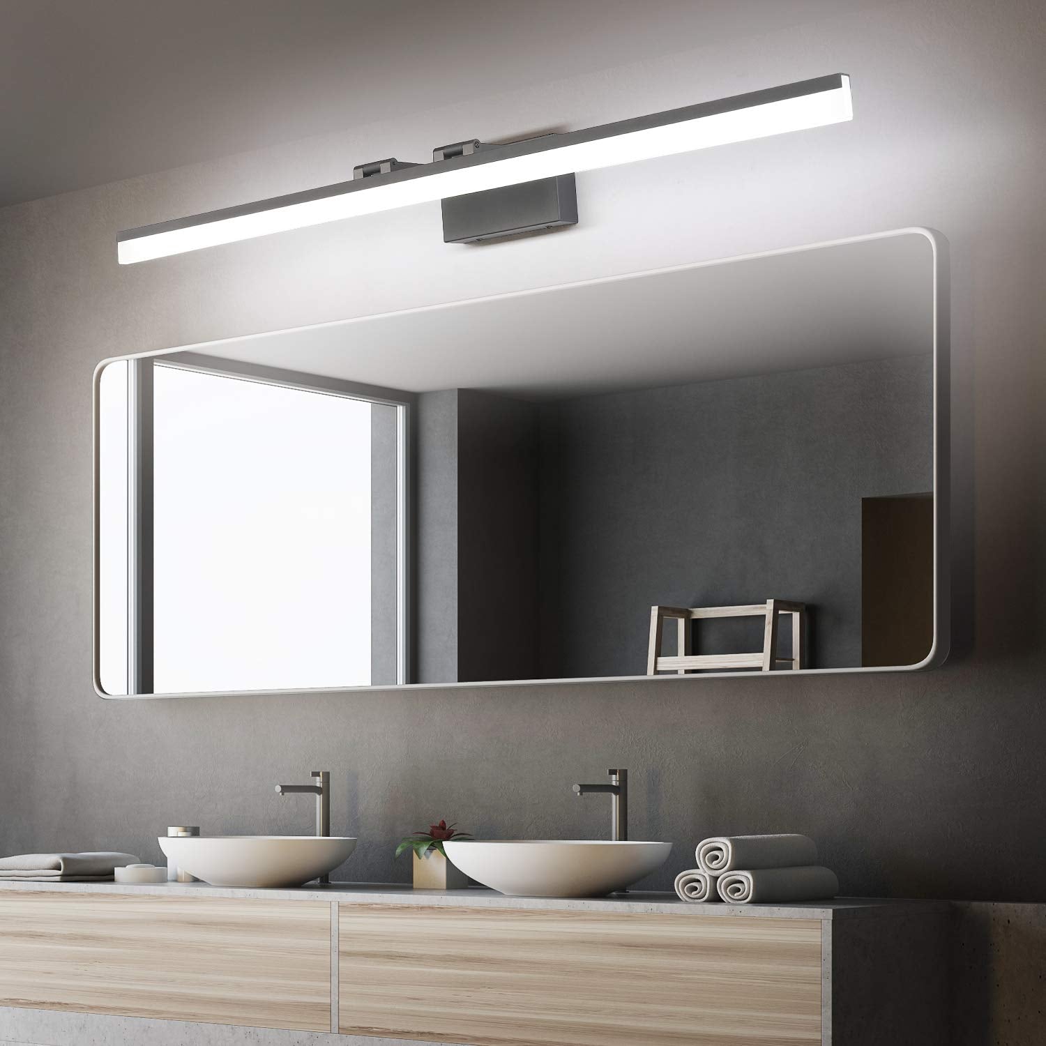 SOLFART Dimmable LED Vanity Light Fixture, 47.2 inch, Black, Aluminum & Acrylic, Model 8778-1200mm-6000K