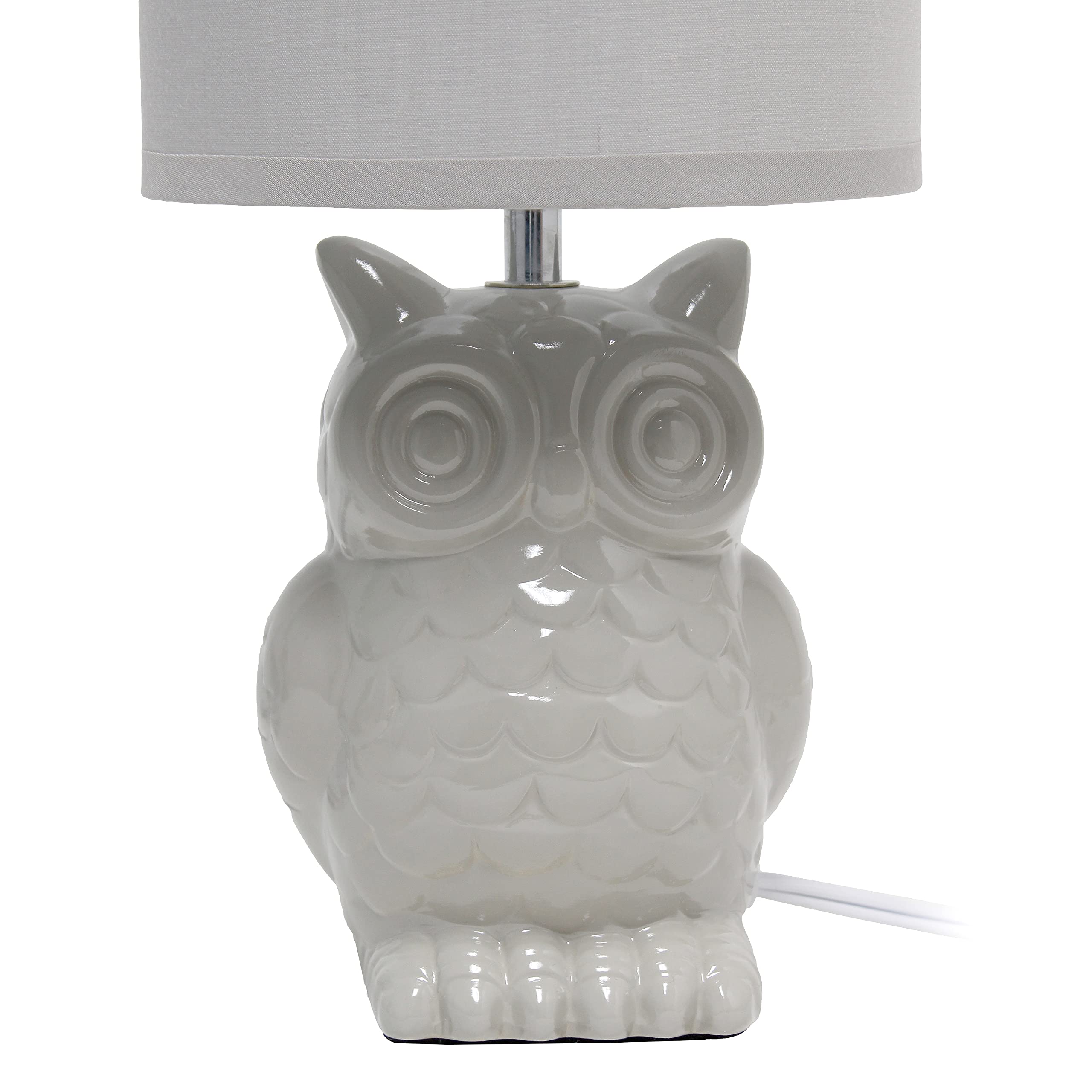 Simple Designs Lt1136-Gry Gray Ceramic Owl Table Lamp 12.8 With Fabric Shade For Bedroom, Living Room, Nursery