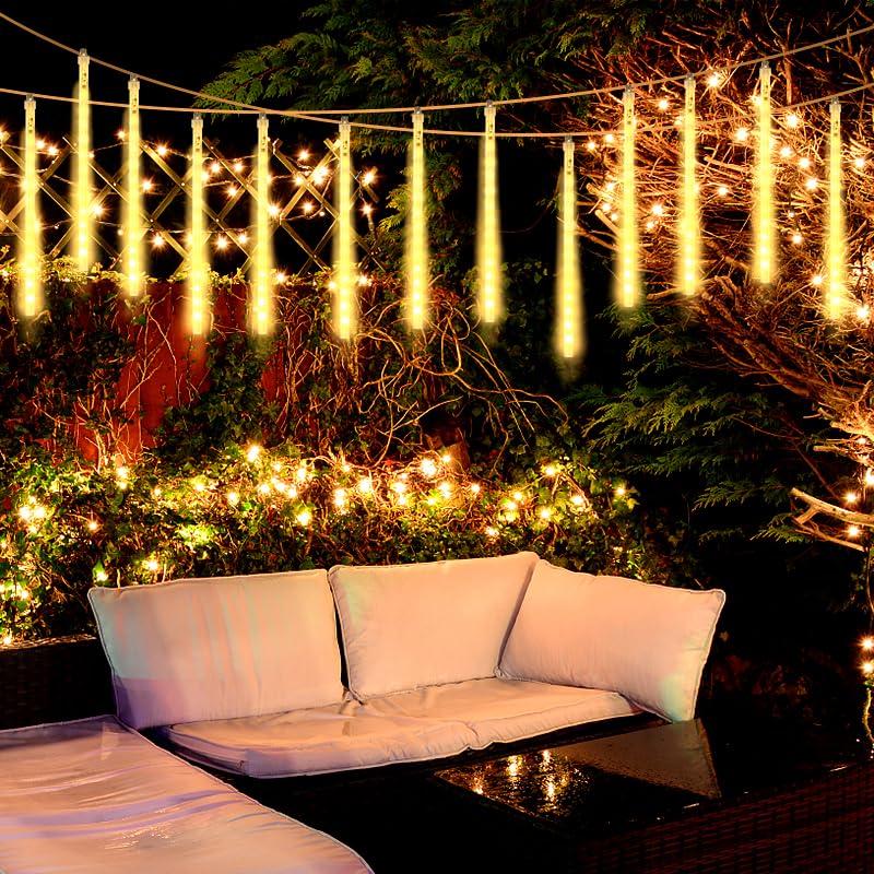 Roytong Christmas Lights Outdoor, Meteor Shower Lights 12 Inch 10 Tube 360 Led Falling Rain Snow Falling Icicle Cascading Lights