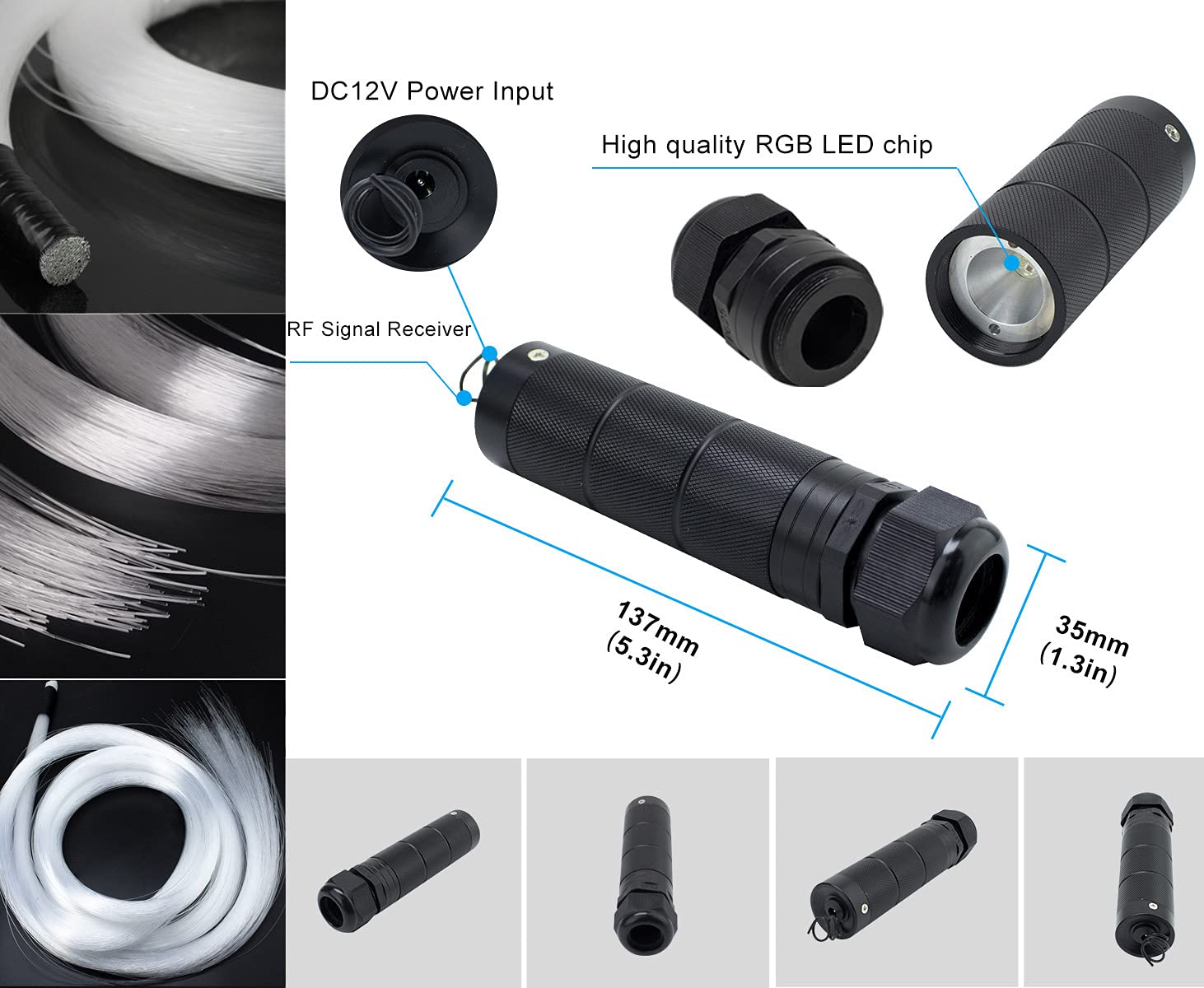 AZIMOM RGB LED Fiber Optic Star Ceiling Light Kit, 550pcs 0.75mm 13.1ft, Multicolor, Model C-889, Bluetooth Music Control, Remote APP