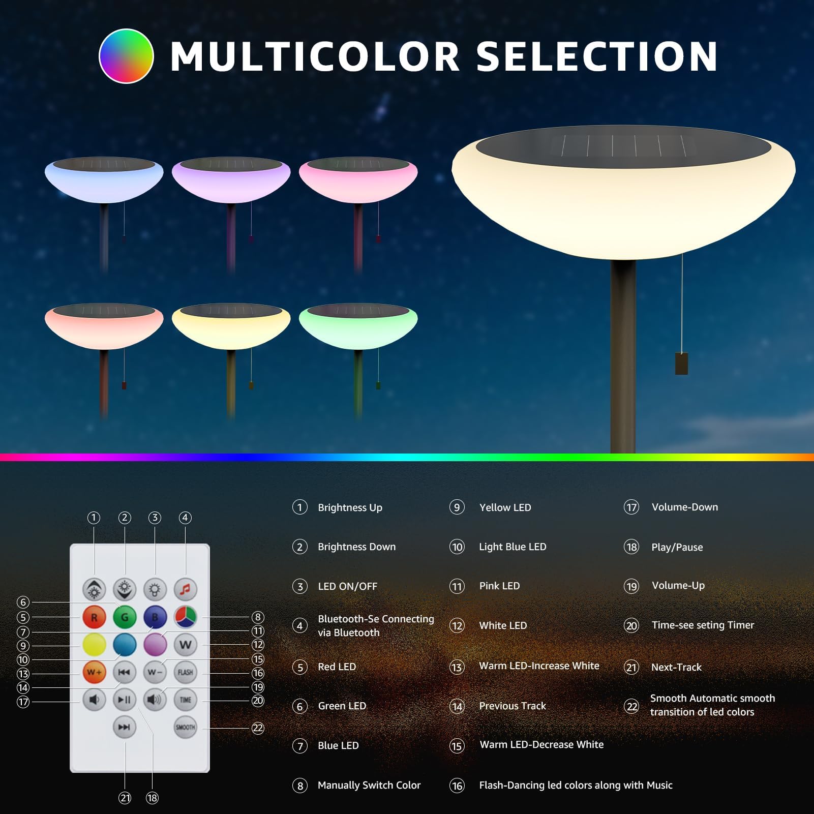 Ggii Solar Outdoor Floor Lamp Usb Portable Speaker Dimmable Led Rechargeable Rgb Warm White Lights For Yard Garden Patio(Cone Ba