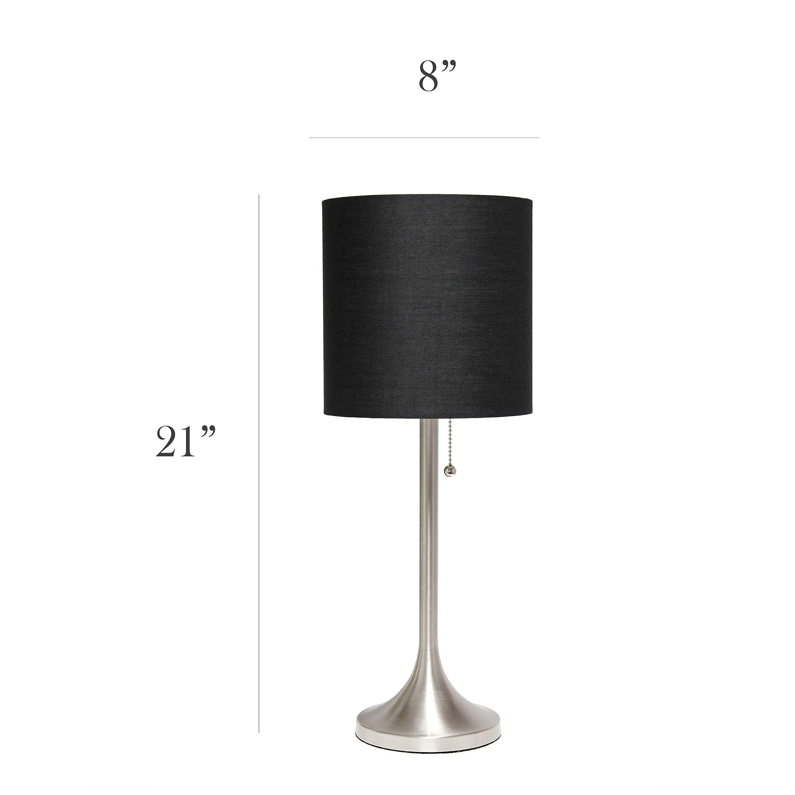 Simple Designs Lt1076-Bnb Tapered Fabric Drum Shade Table Lamp, Brushed Nickel And Black
