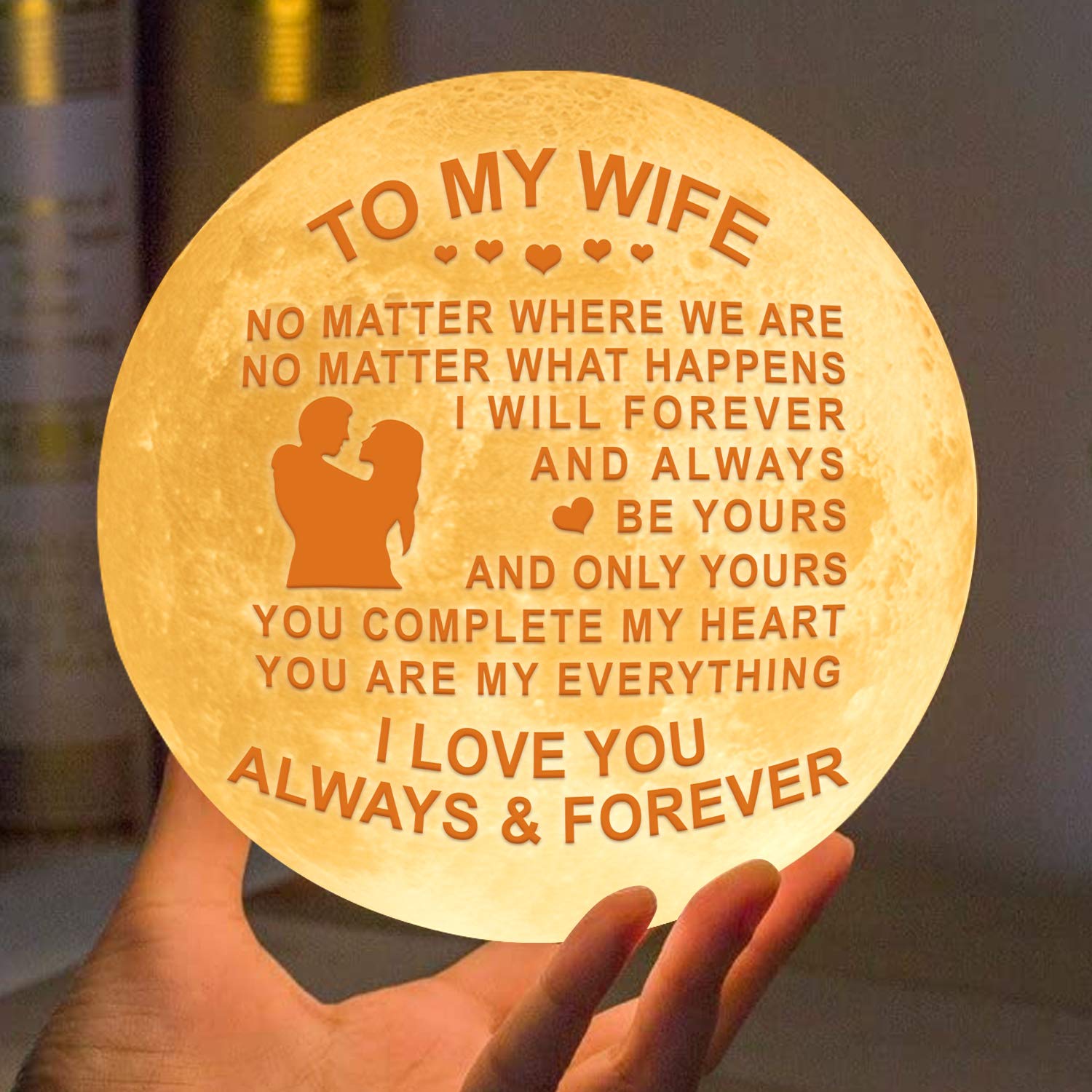 K KENON Engraved 3D Moon Lamp for Wife,Personalized 5.9 Inch 3D Printing Moon Light Gift for Wife Valentines Day Gift