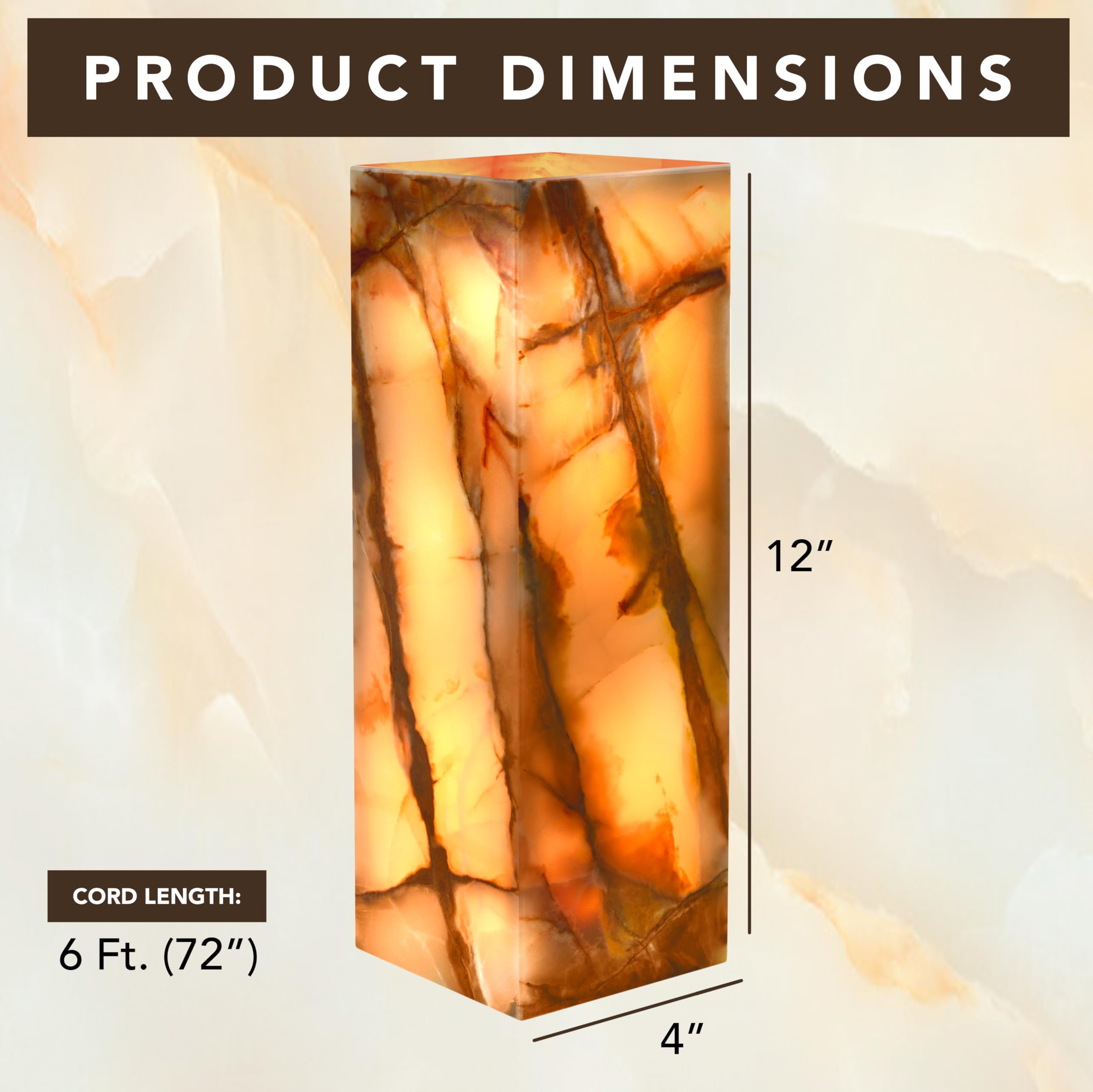 Umaid Elegant Handcrafted Onyx Marble Table Lamp, Warm Amber Glow, Relaxing Table Lamp For Office, Bedroom, Living Room, And Bedside, Includes Bulb & Dimmable Cord, Unique Home Decor Gifts (Rectangle)