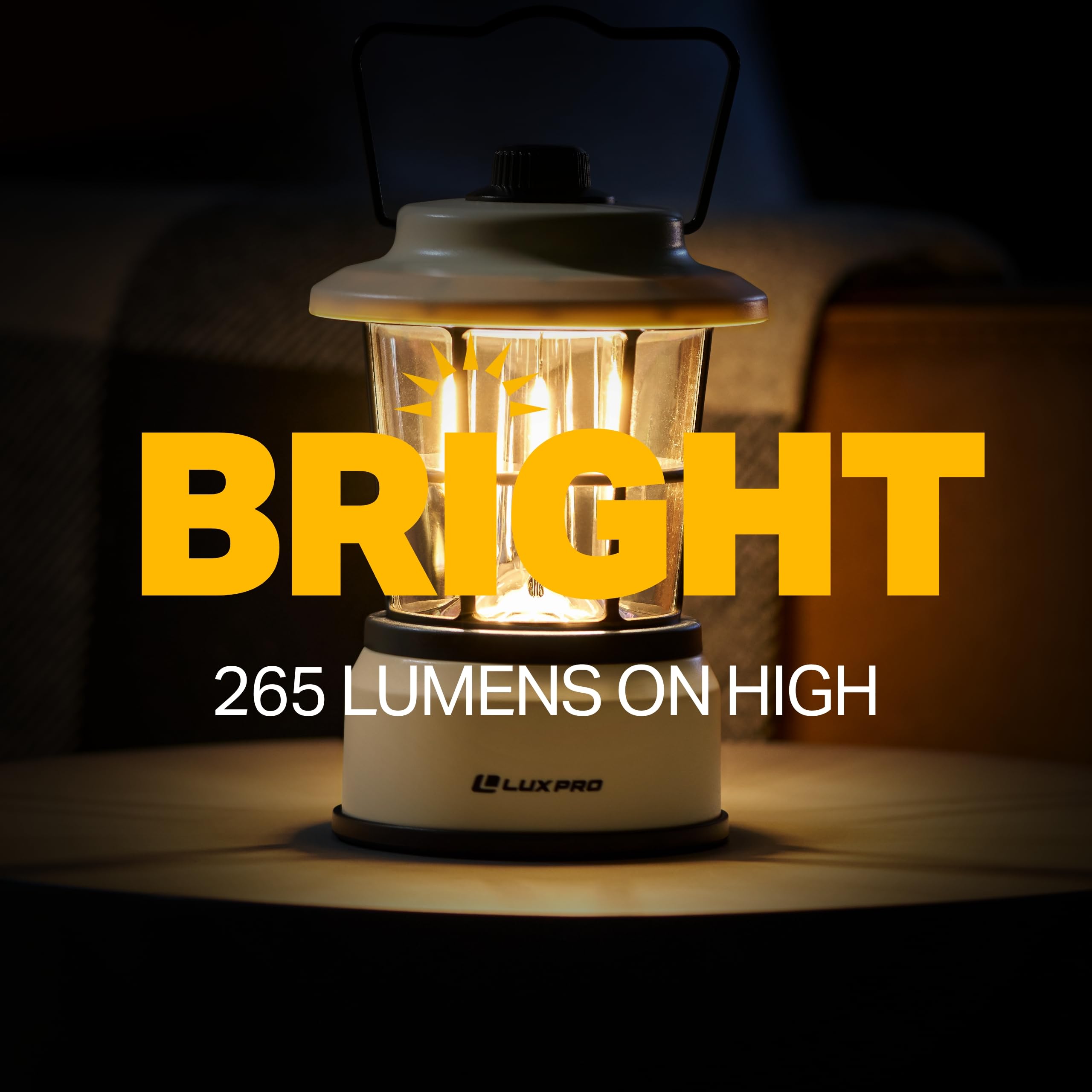 LUXPRO LP1535 Retro LED Lantern, 265 Lumen, Battery-Powered, Beige, 1-Pack, Metal